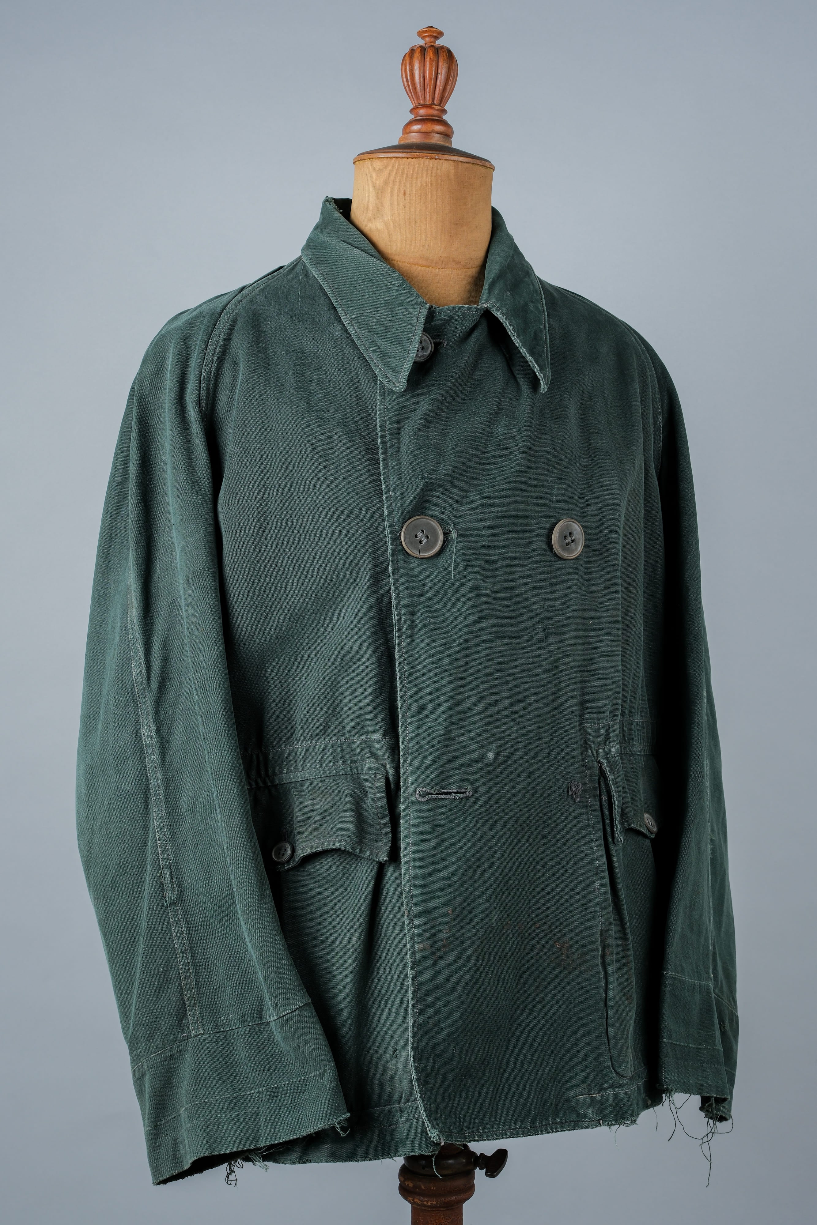 [~ 40's] WWII French CJF Green Cotton Linen Linen Double Breasted Jacket "Modified"