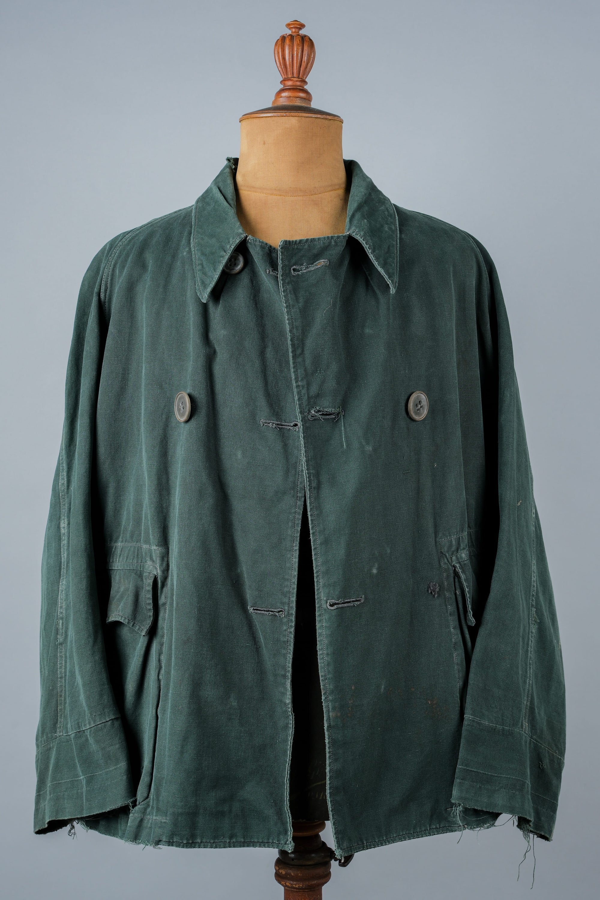 ［~40's］WWII French CJF Green Cotton Linen Double Breasted Jacket "Modified"