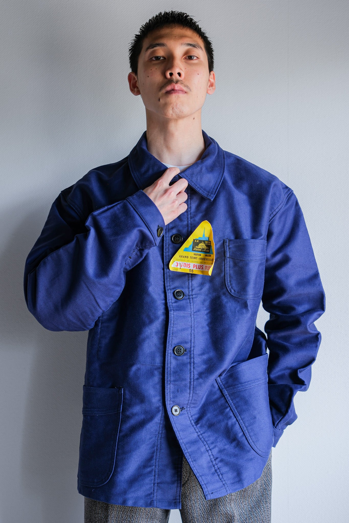 50's】French Vintage Blue Moleskin Work Jacket Size.56 