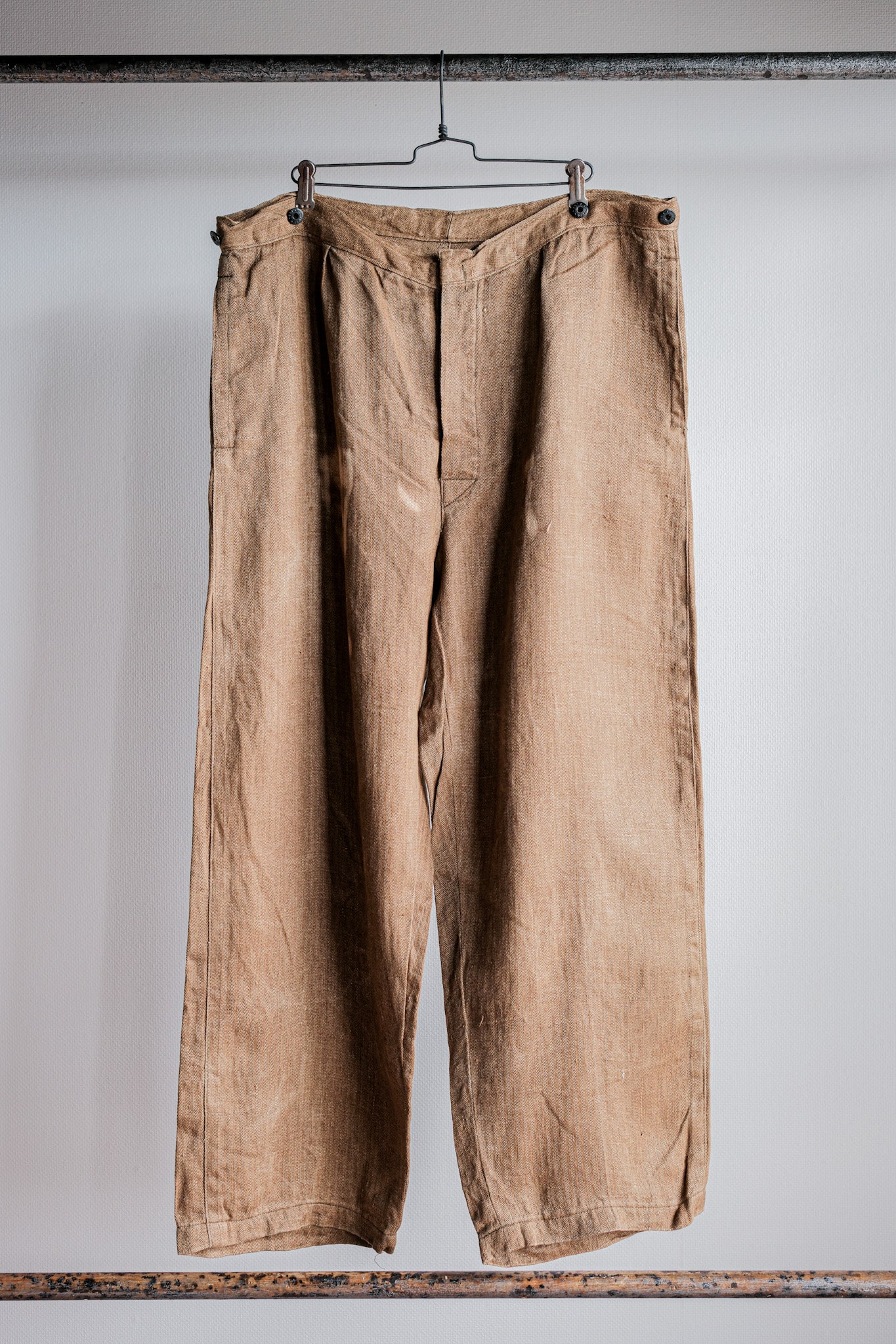 【~40's】WWⅡ German Army Drillich HBT Linen Trousers "Unusual Color" "Wehrmacht"