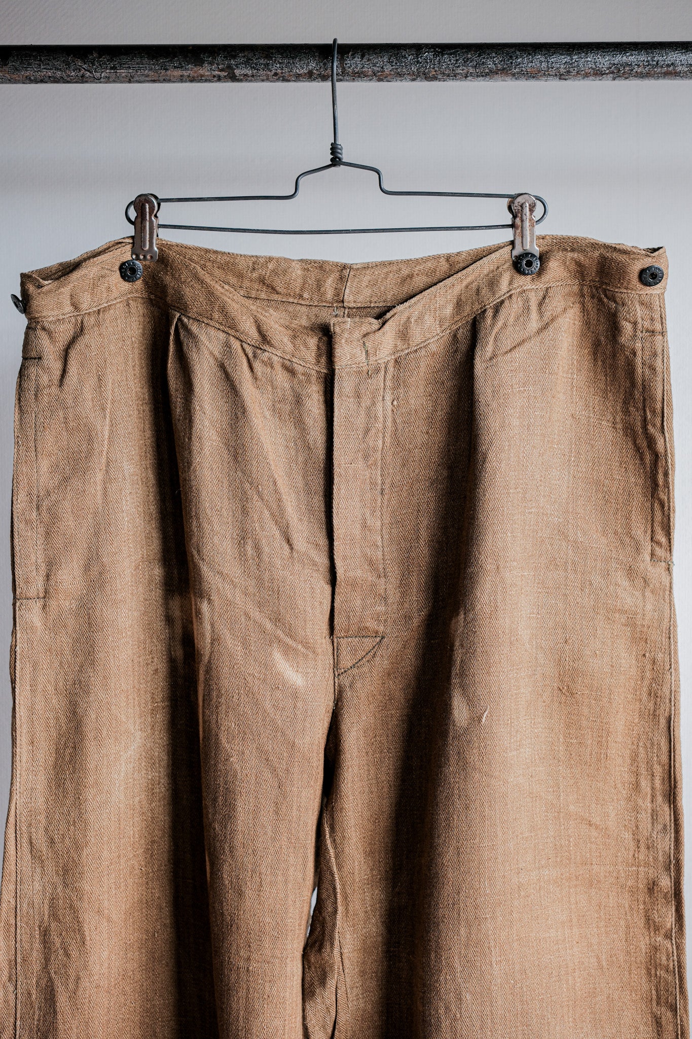 【~40's】WWⅡ German Army Drillich HBT Linen Trousers "Unusual Color" "Wehrmacht"