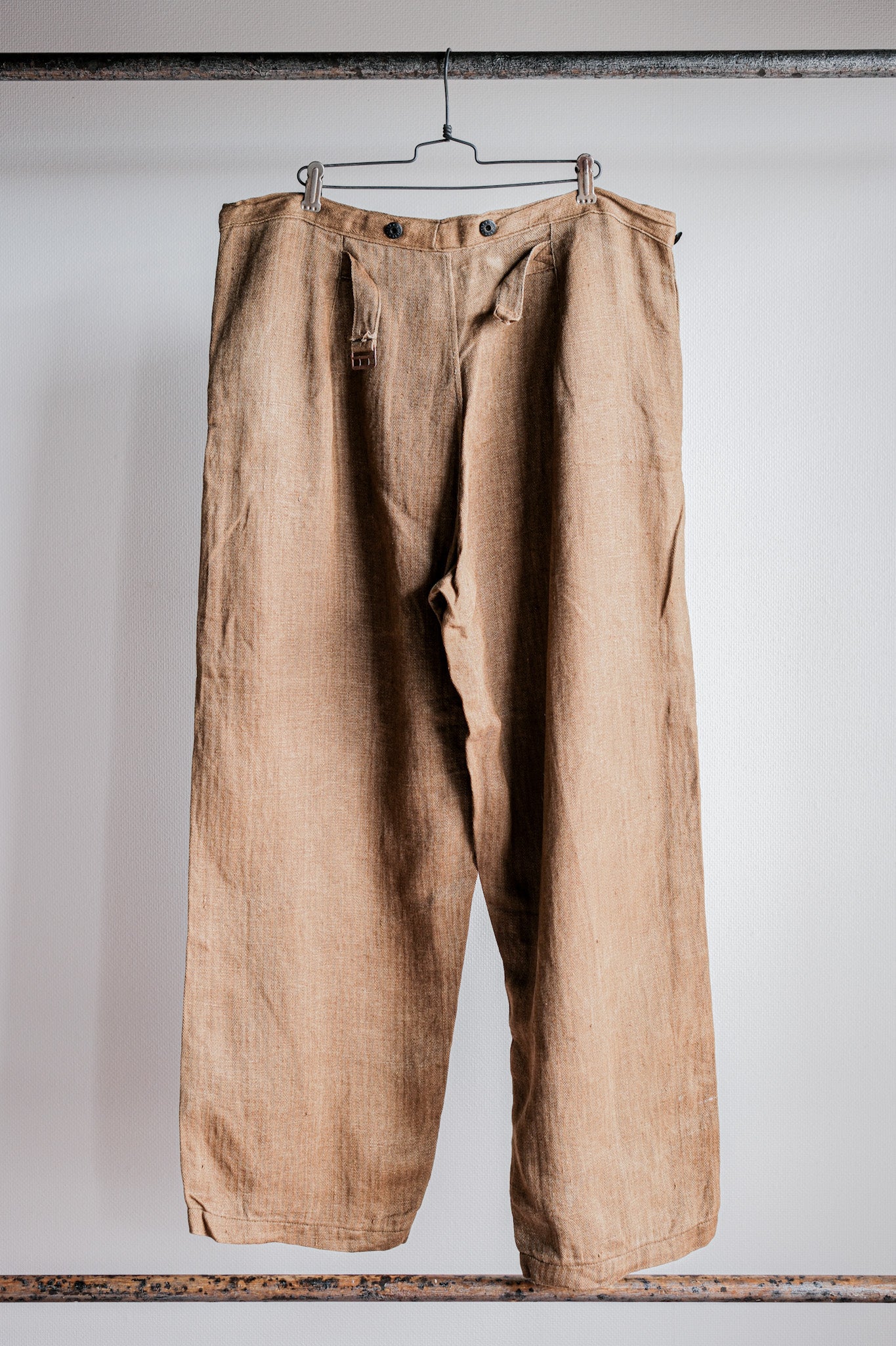 [~ 40's] WWⅱกองทัพเยอรมัน Drillich HBT กางเกงขายาว "สีผิดปกติ" "Wehrmacht"