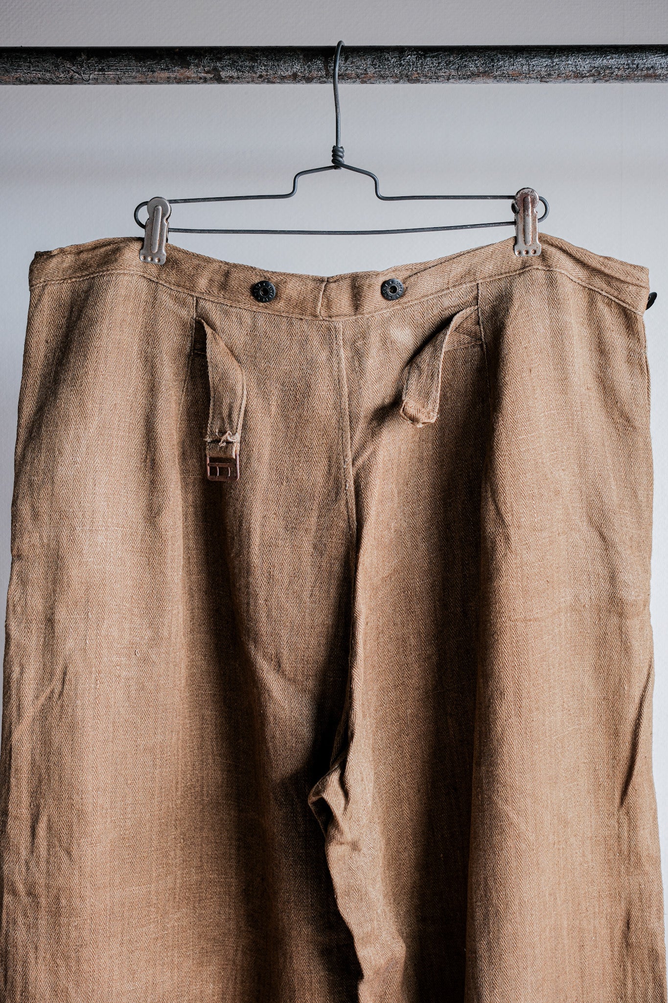 【~40's】WWⅡ German Army Drillich HBT Linen Trousers "Unusual Color" "Wehrmacht"