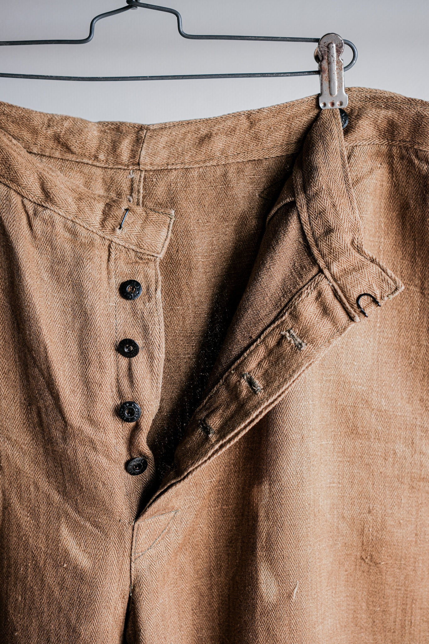 【~40's】WWⅡ German Army Drillich HBT Linen Trousers "Unusual Color" "Wehrmacht"