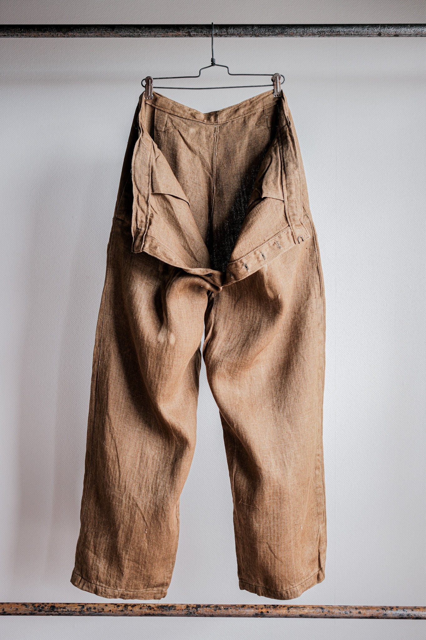 【~40's】WWⅡ German Army Drillich HBT Linen Trousers "Unusual Color" "Wehrmacht"