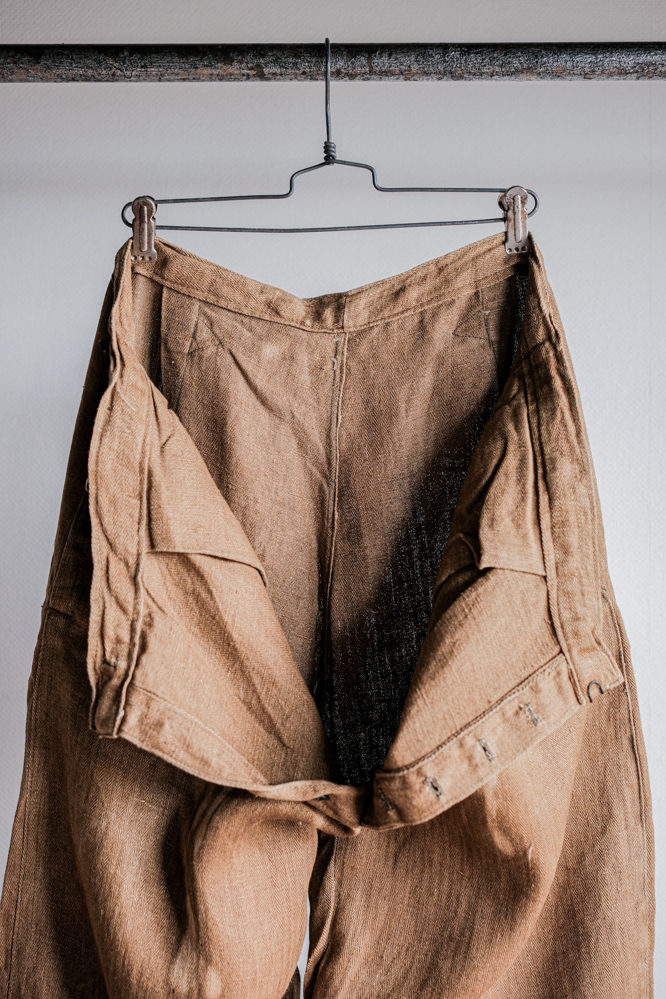 【~40's】WWⅡ German Army Drillich HBT Linen Trousers "Unusual Color" "Wehrmacht"