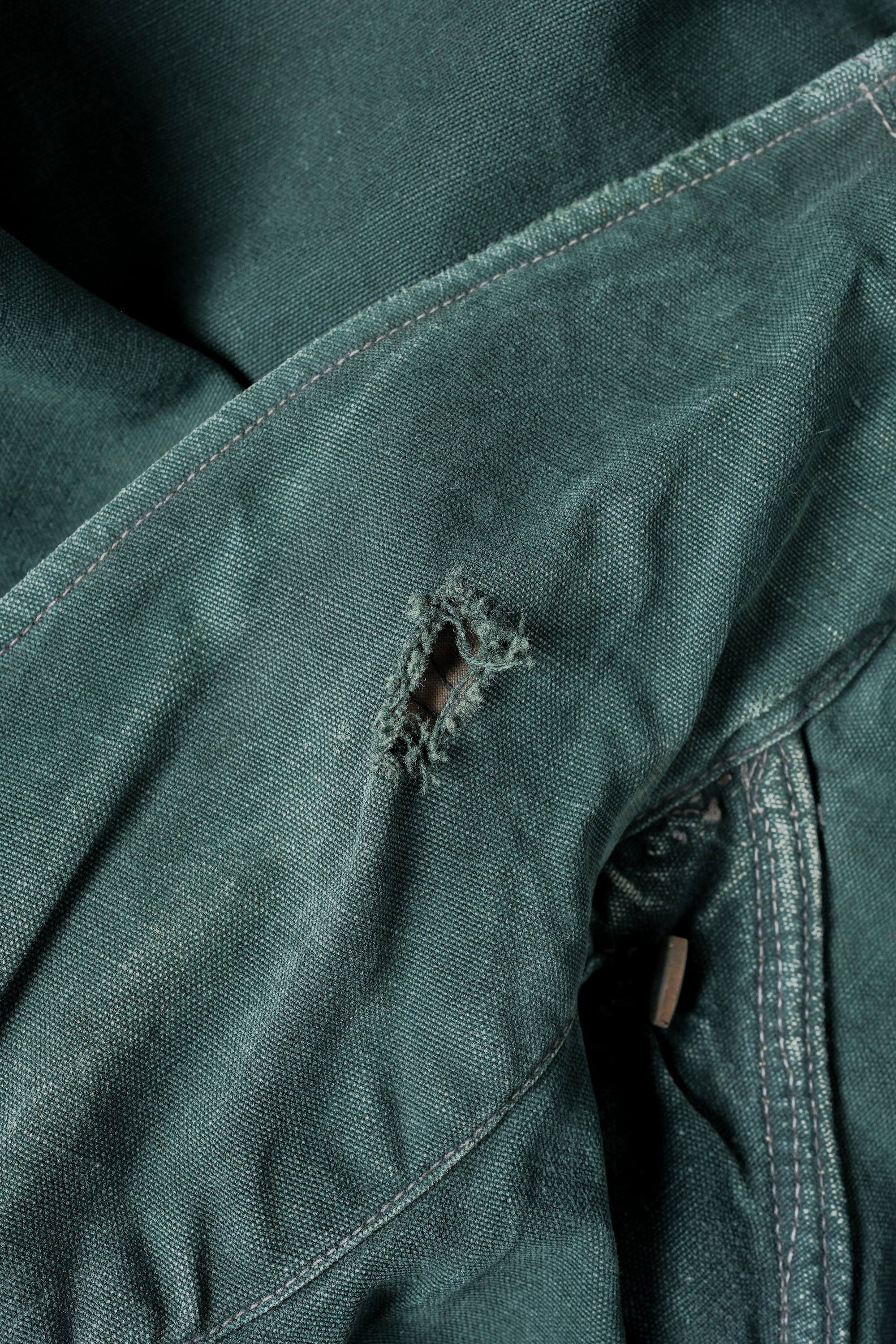 ［~40's］WWII French CJF Green Cotton Linen Double Breasted Jacket "Modified"