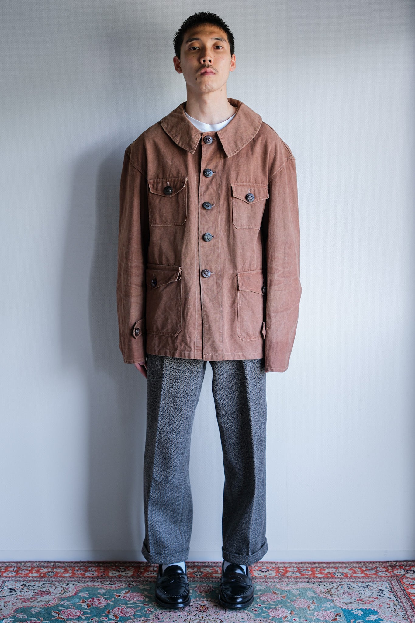 【~40's】French Vintage Reddish Brown Cotton Canvas Hunting Jacket
