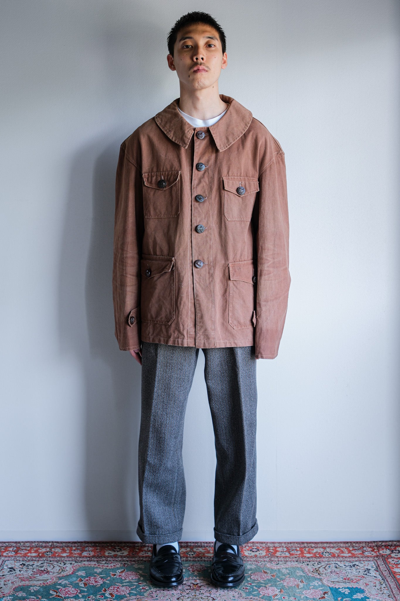 ［~40's］French Vintage Reddish Brown Cotton Canvas Hunting Jacket