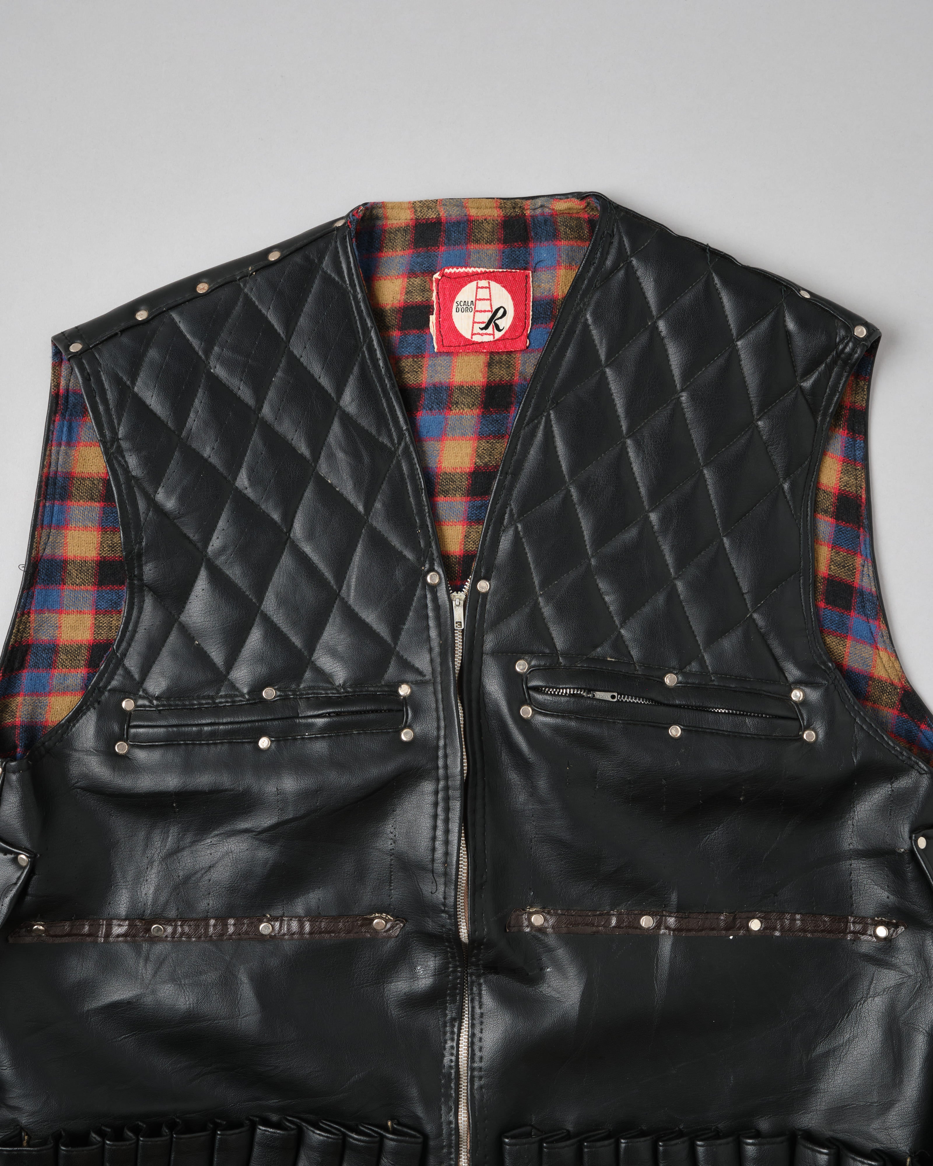 [~60's] Italian Vintage Black Leather Shooting Vest
