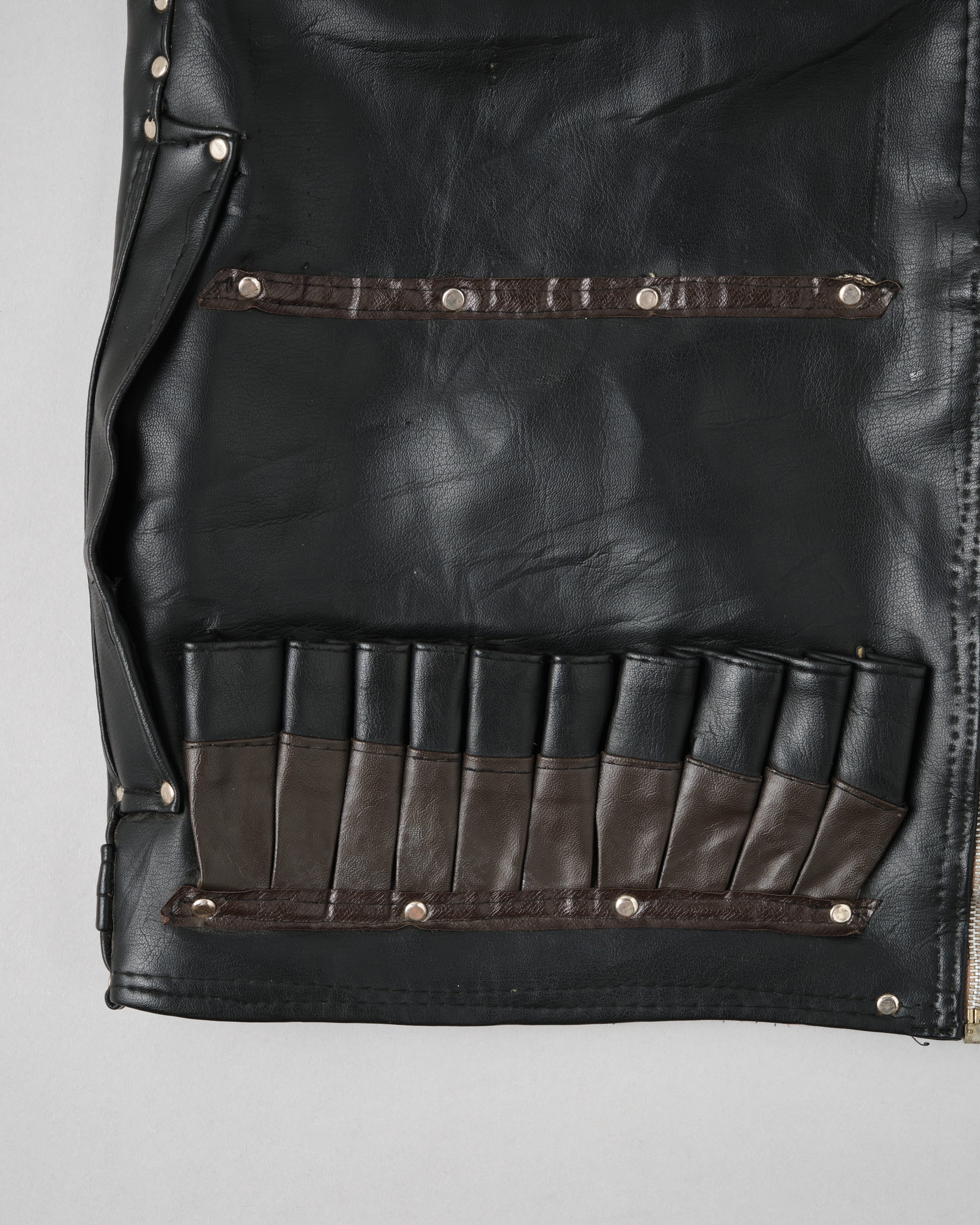 [~60's] Italian Vintage Black Leather Shooting Vest