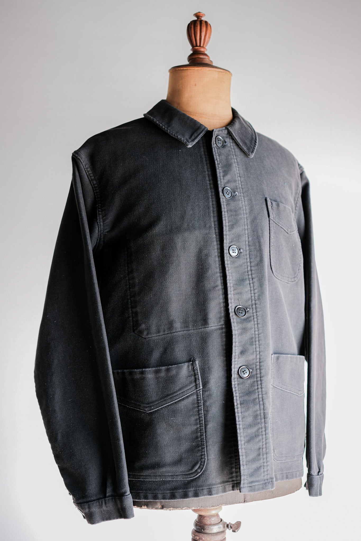 [~ 50's] French Vintage Black Moleskin Work Jacket "Adolphe Lafont"