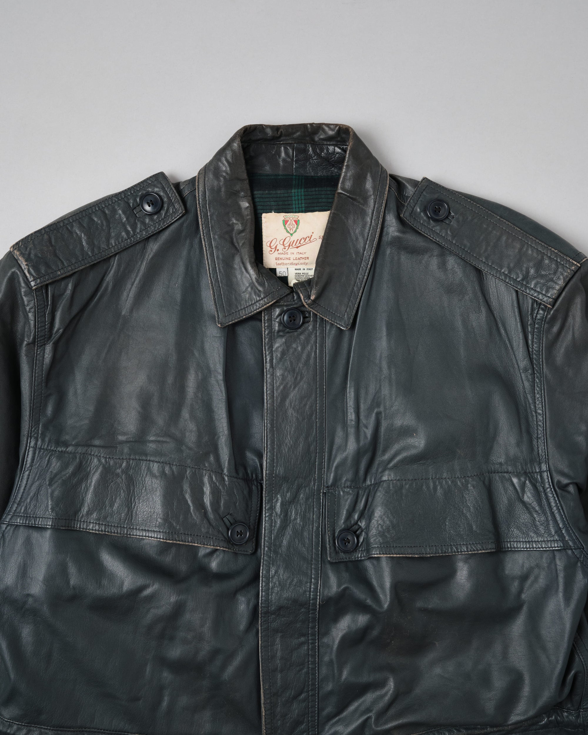 ［~70’s］Old GUCCI Military Style 4 Pockets Leather Jacket Size.50