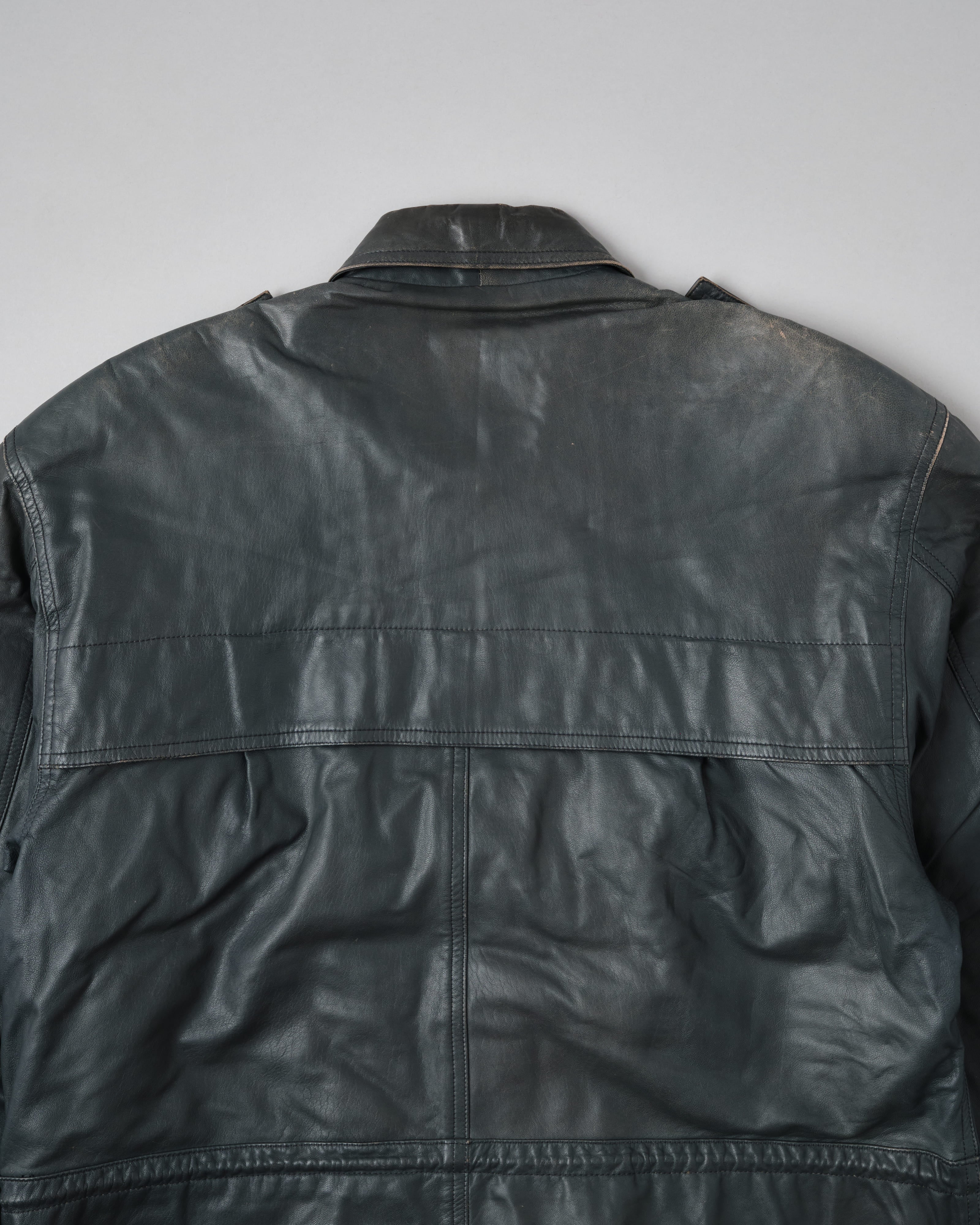 [~70's] Old GUCCI Military Style 4 Pockets Leather Jacket Size.50