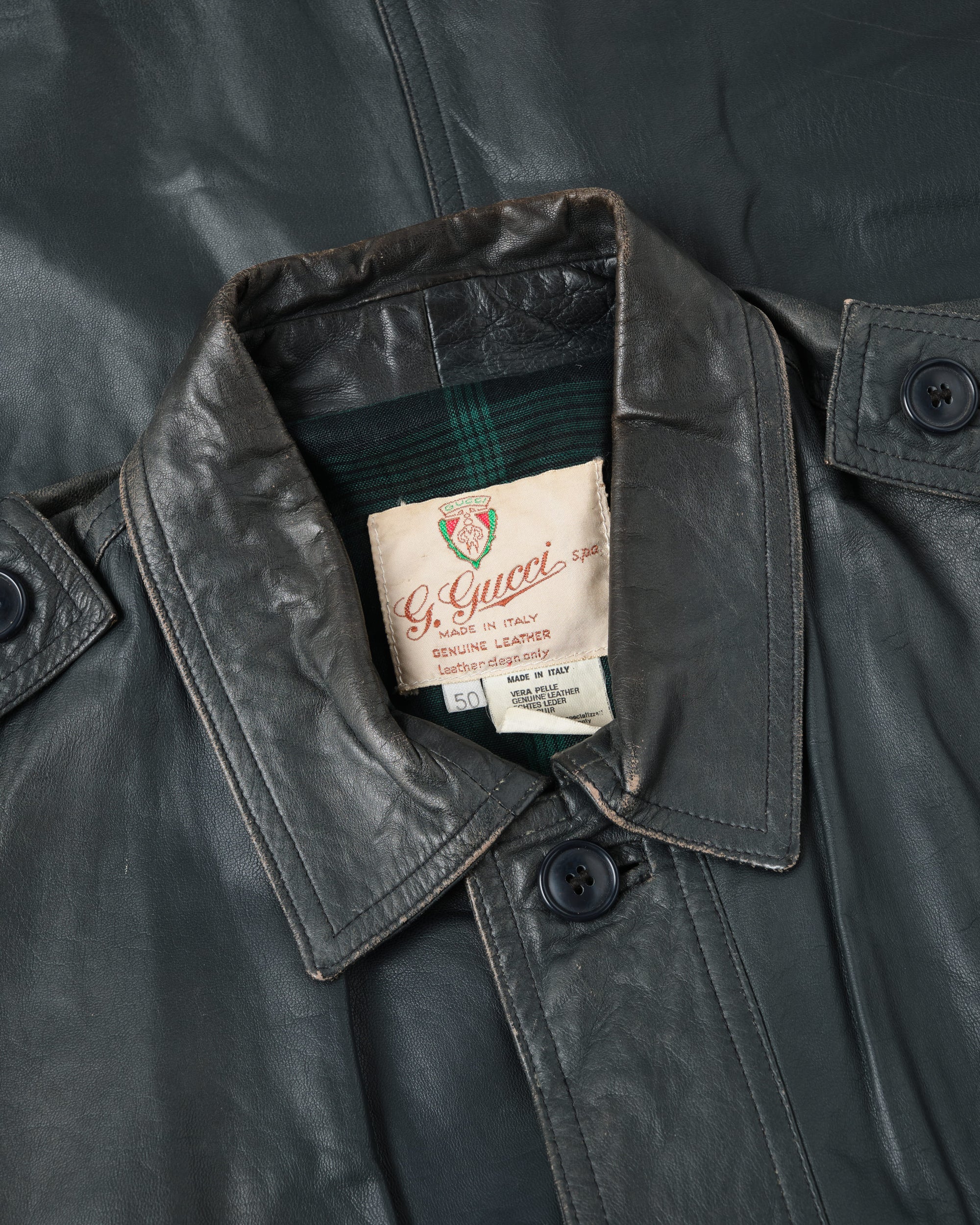 ［~70’s］Old GUCCI Military Style 4 Pockets Leather Jacket Size.50
