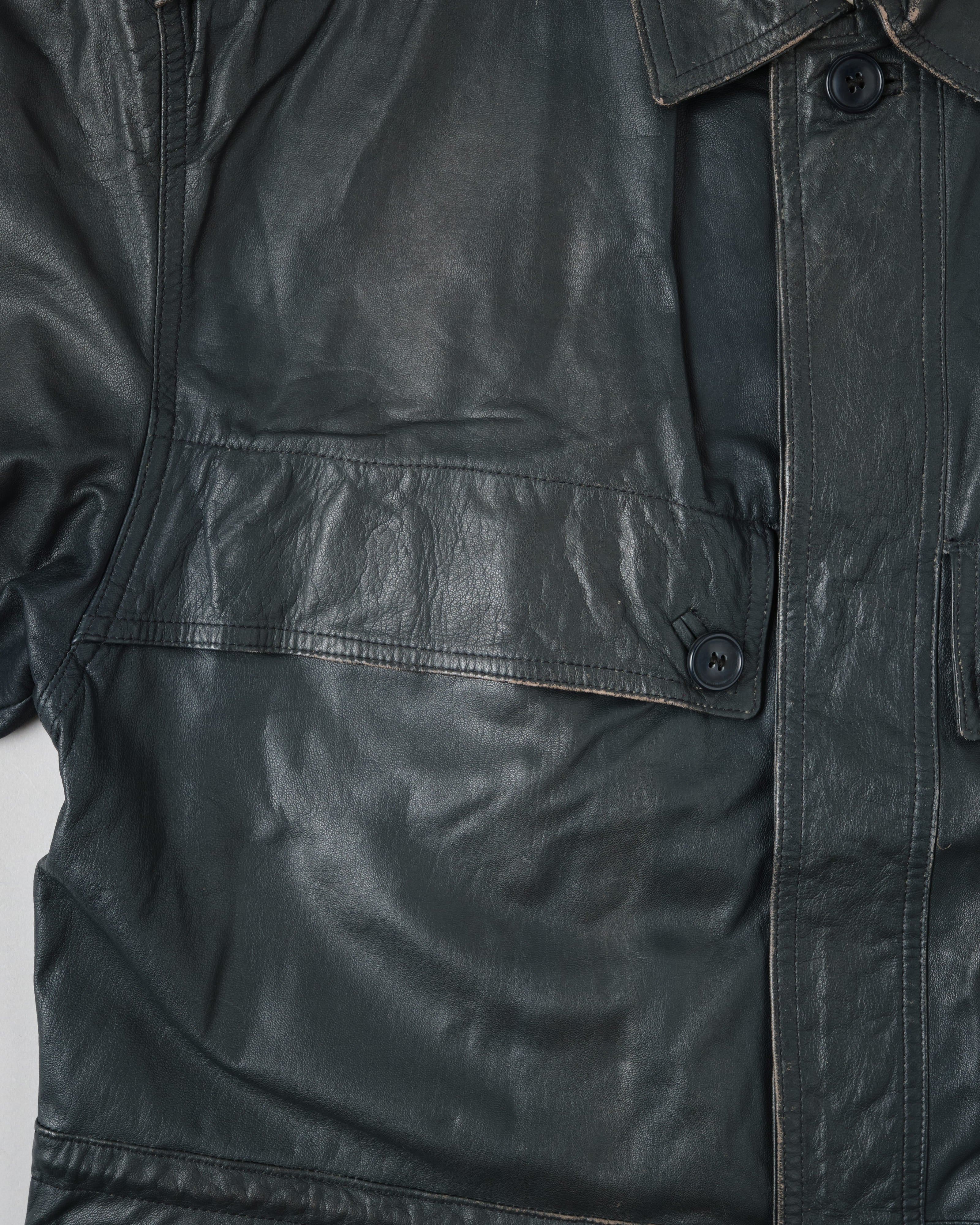 [~70's] Old GUCCI Military Style 4 Pockets Leather Jacket Size.50