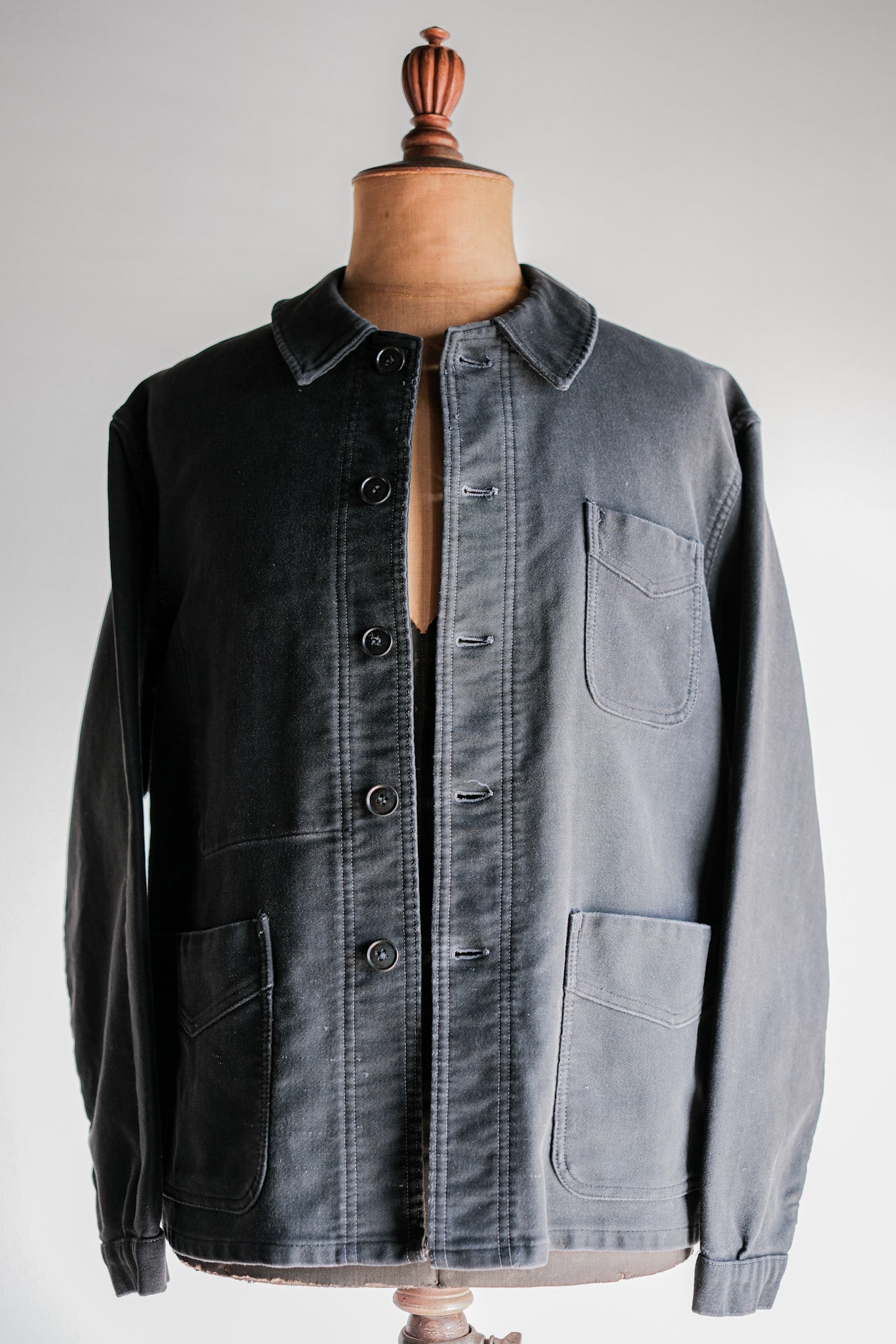 50's】French Vintage Black Moleskin Work Jacket 