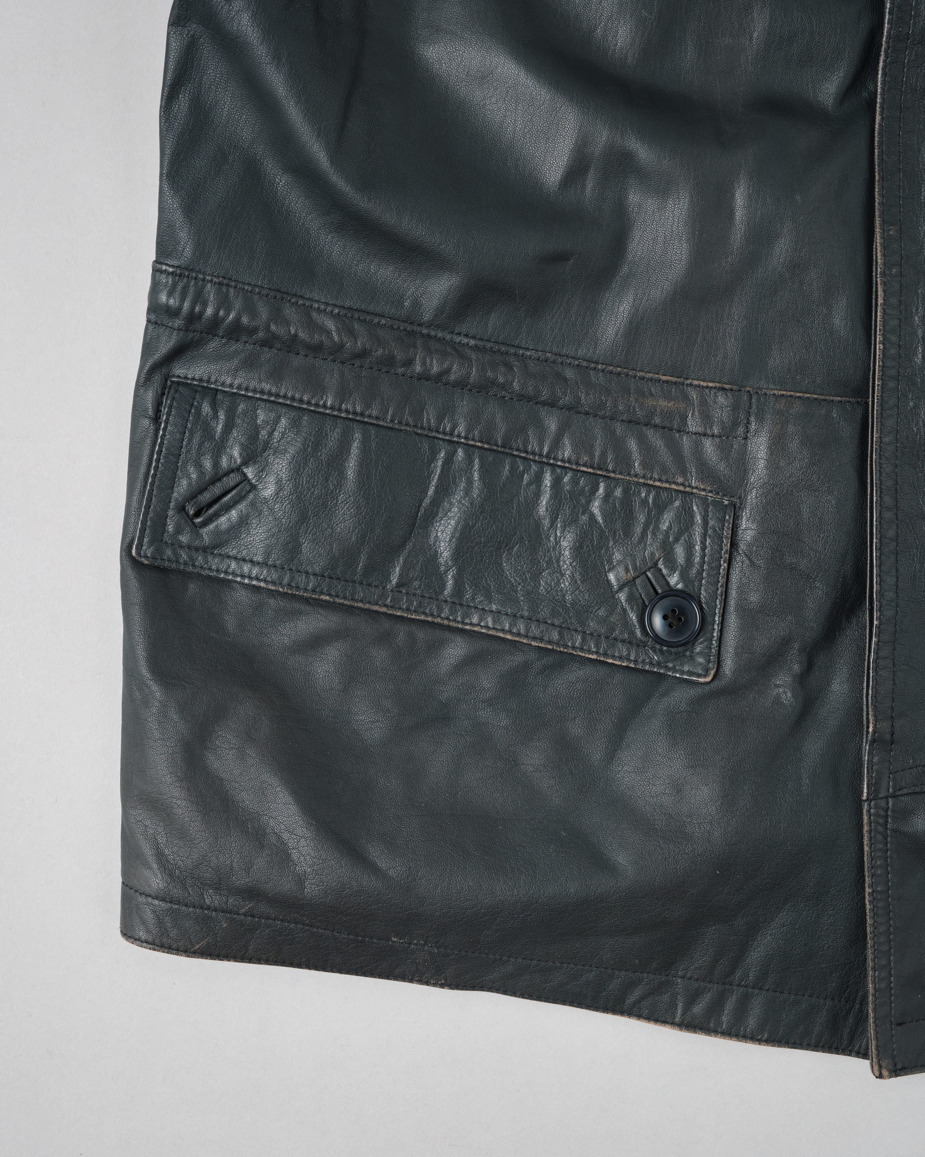 [~70's] Old GUCCI Military Style 4 Pockets Leather Jacket Size.50