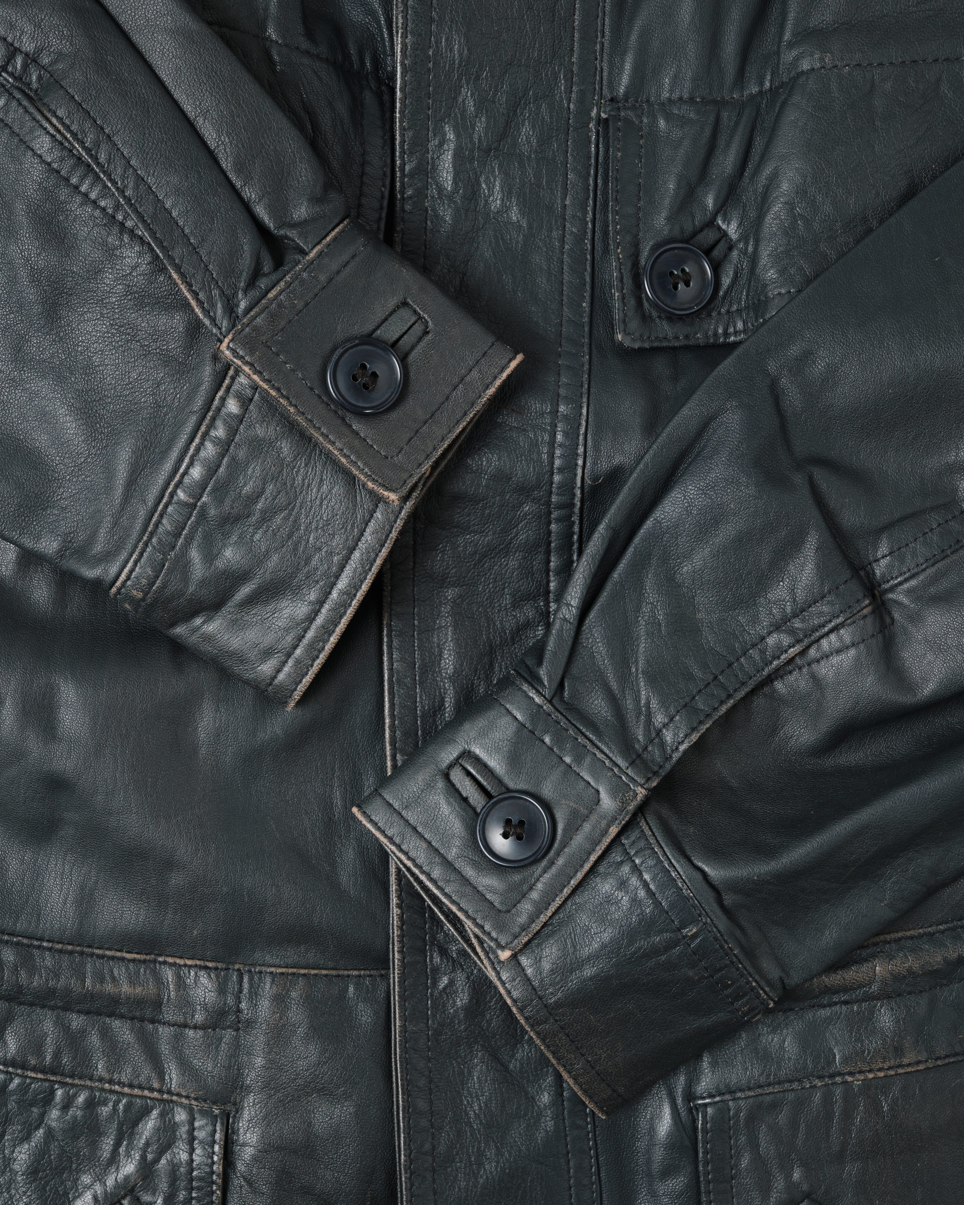 [~70's] Old GUCCI Military Style 4 Pockets Leather Jacket Size.50