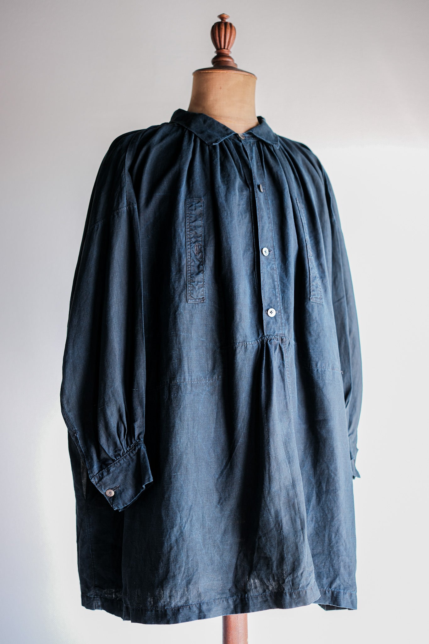 【Early 20th C】French Antique Indigo Linen Smock "Biaude"
