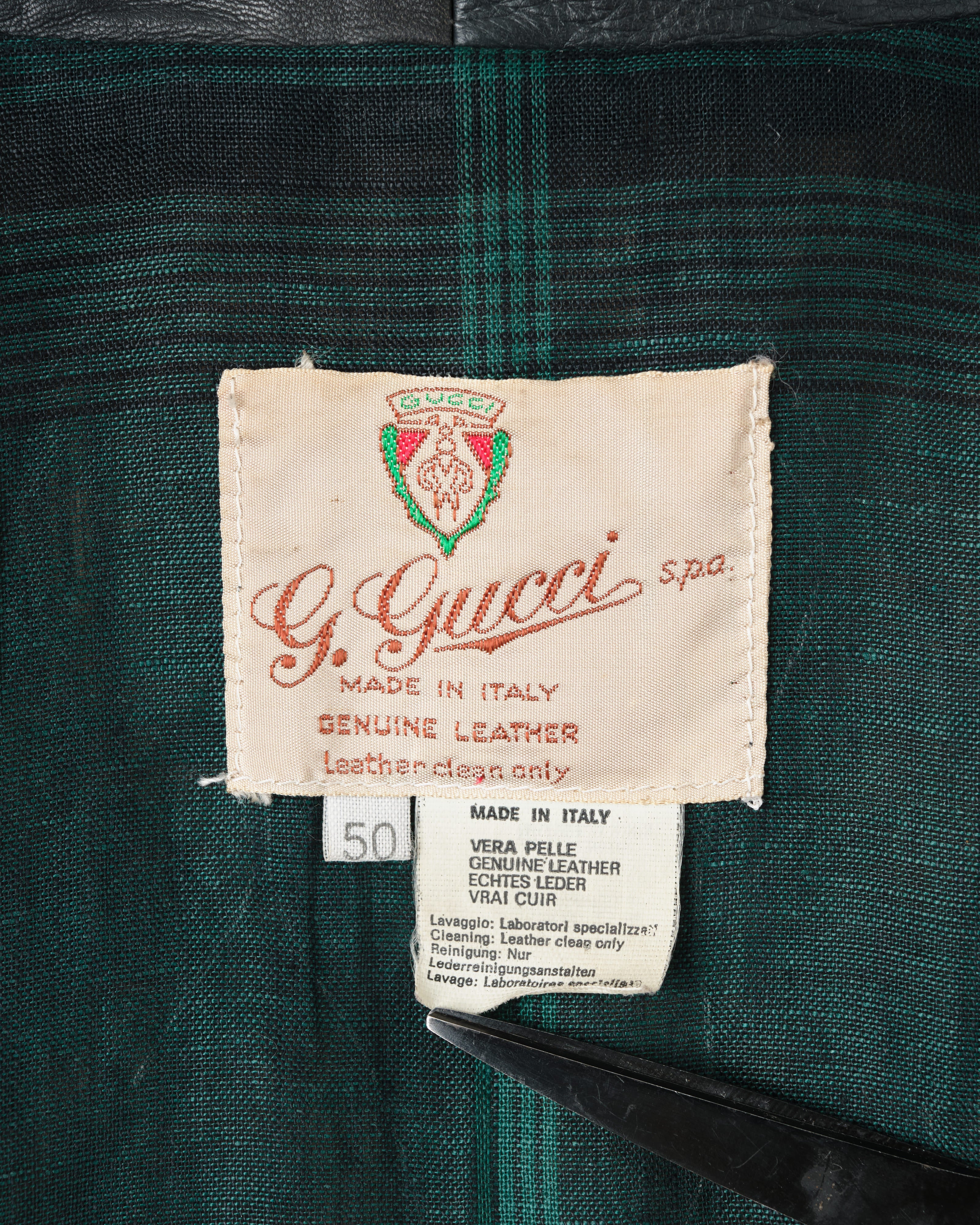 [~70's] Old GUCCI Military Style 4 Pockets Leather Jacket Size.50