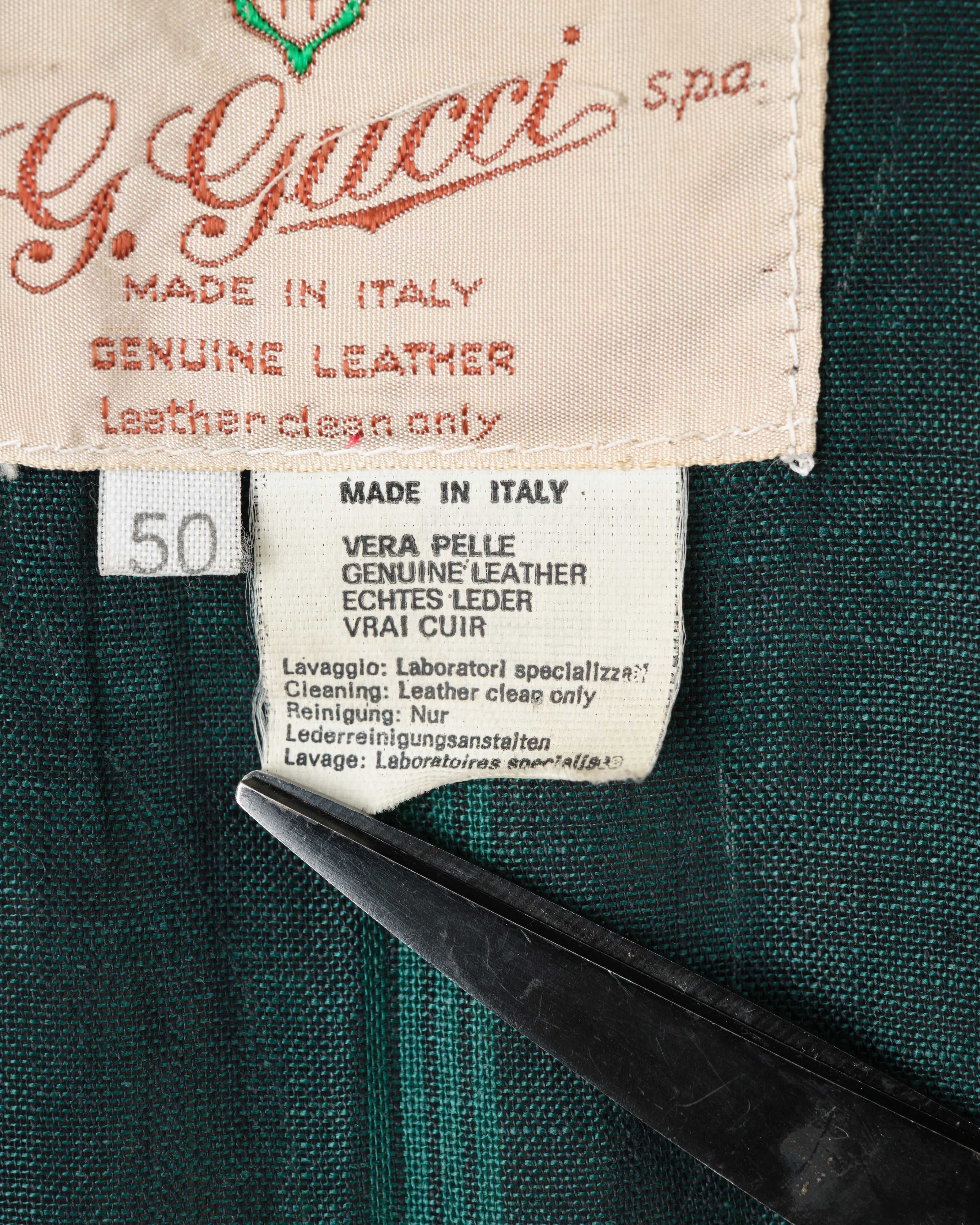 [~70's] Old GUCCI Military Style 4 Pockets Leather Jacket Size.50