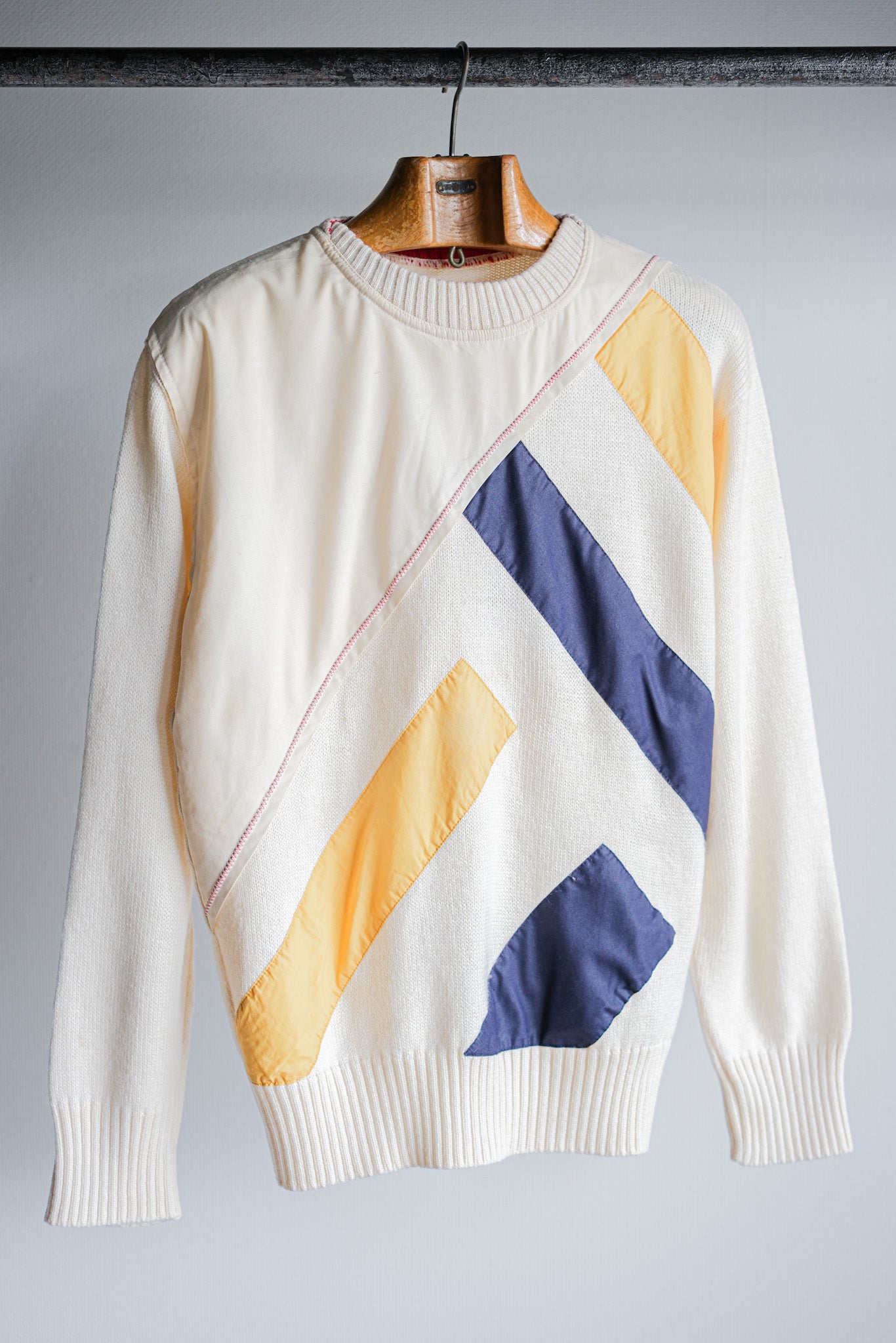 【~80's】Italian Vintage Colour Block Wool Acrylic Sweater Size.50