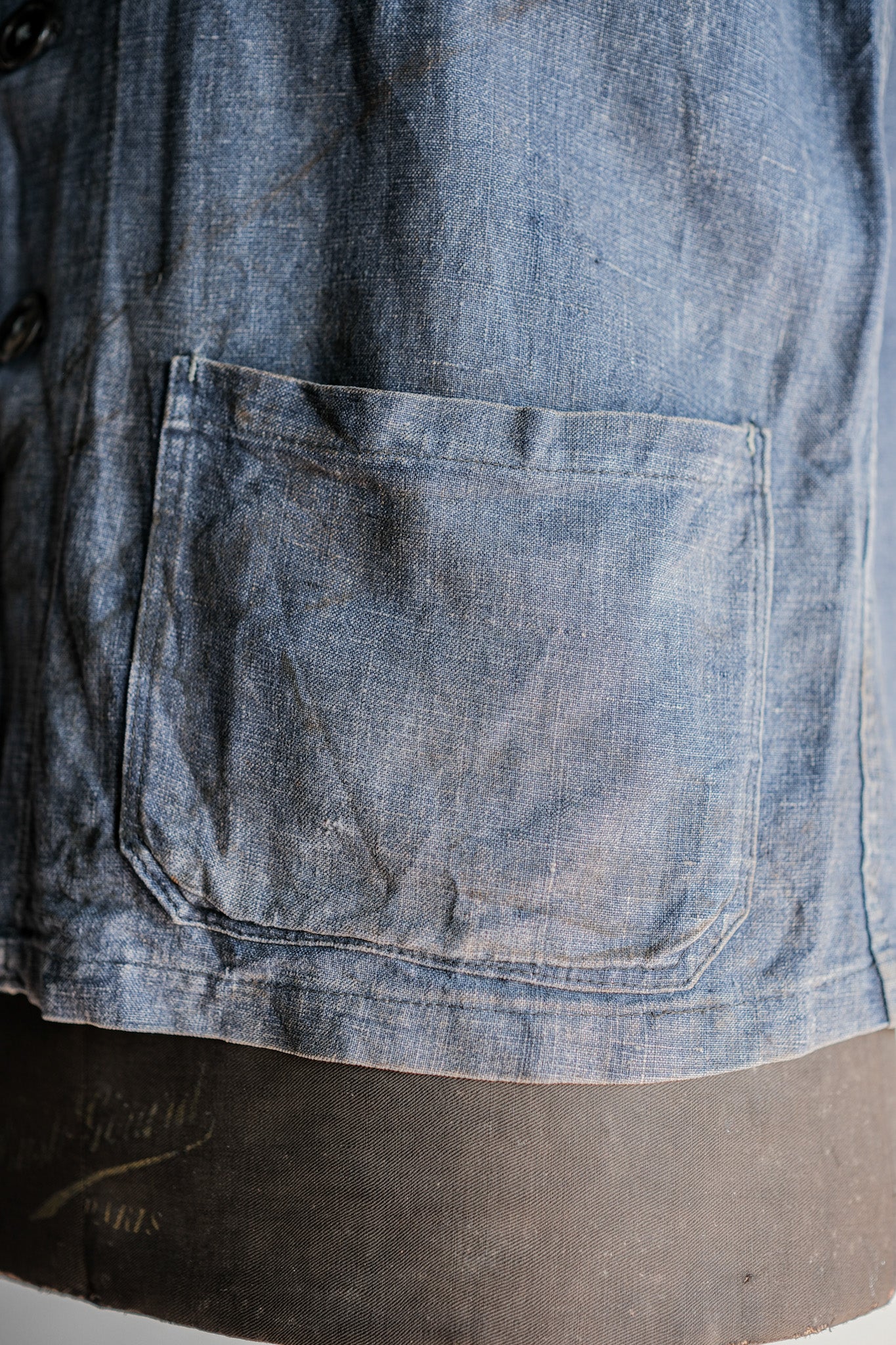 [〜40年代]法國復古靛藍亞麻工作夾克大小。44