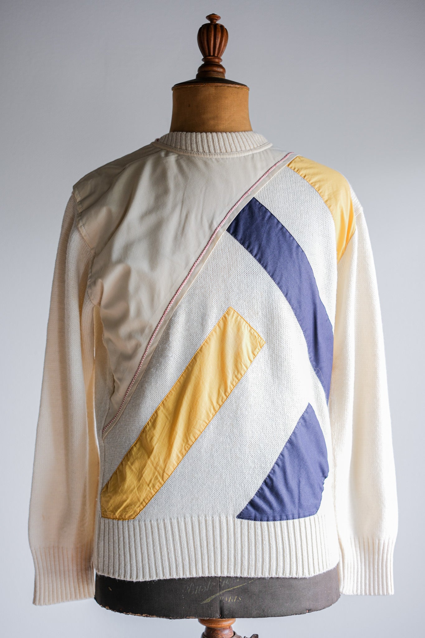 【~80's】Italian Vintage Colour Block Wool Acrylic Sweater Size.50