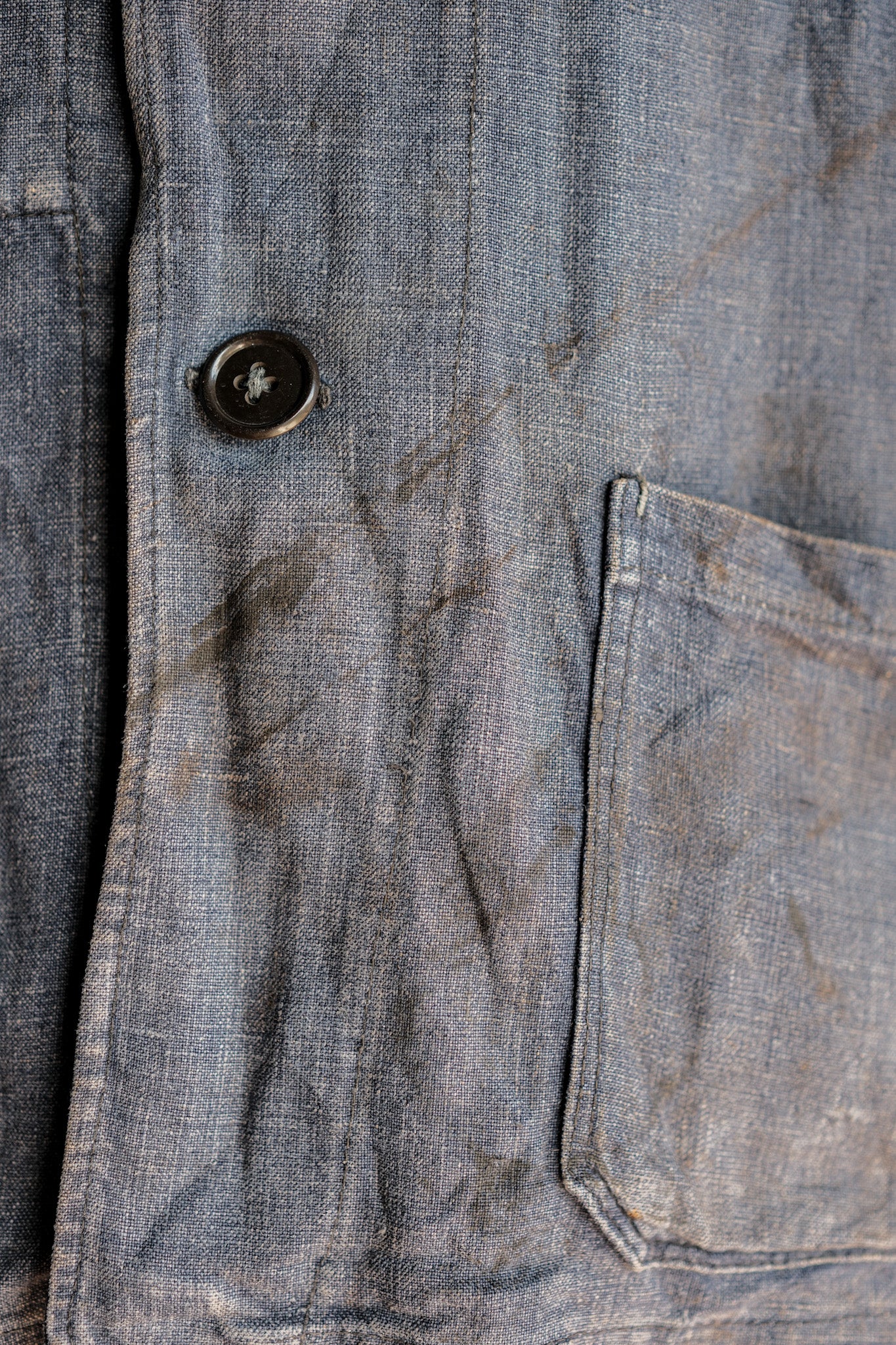 [〜40年代]法國復古靛藍亞麻工作夾克大小。44
