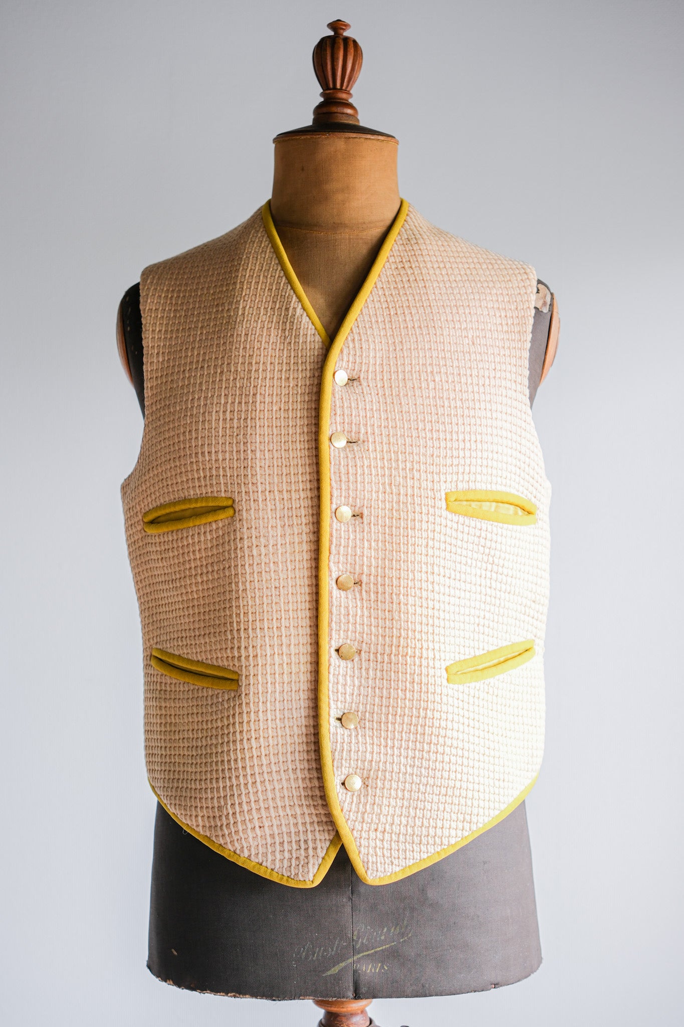［~40's］British Vintage Yellow Wool Waistcoat "Handmade"