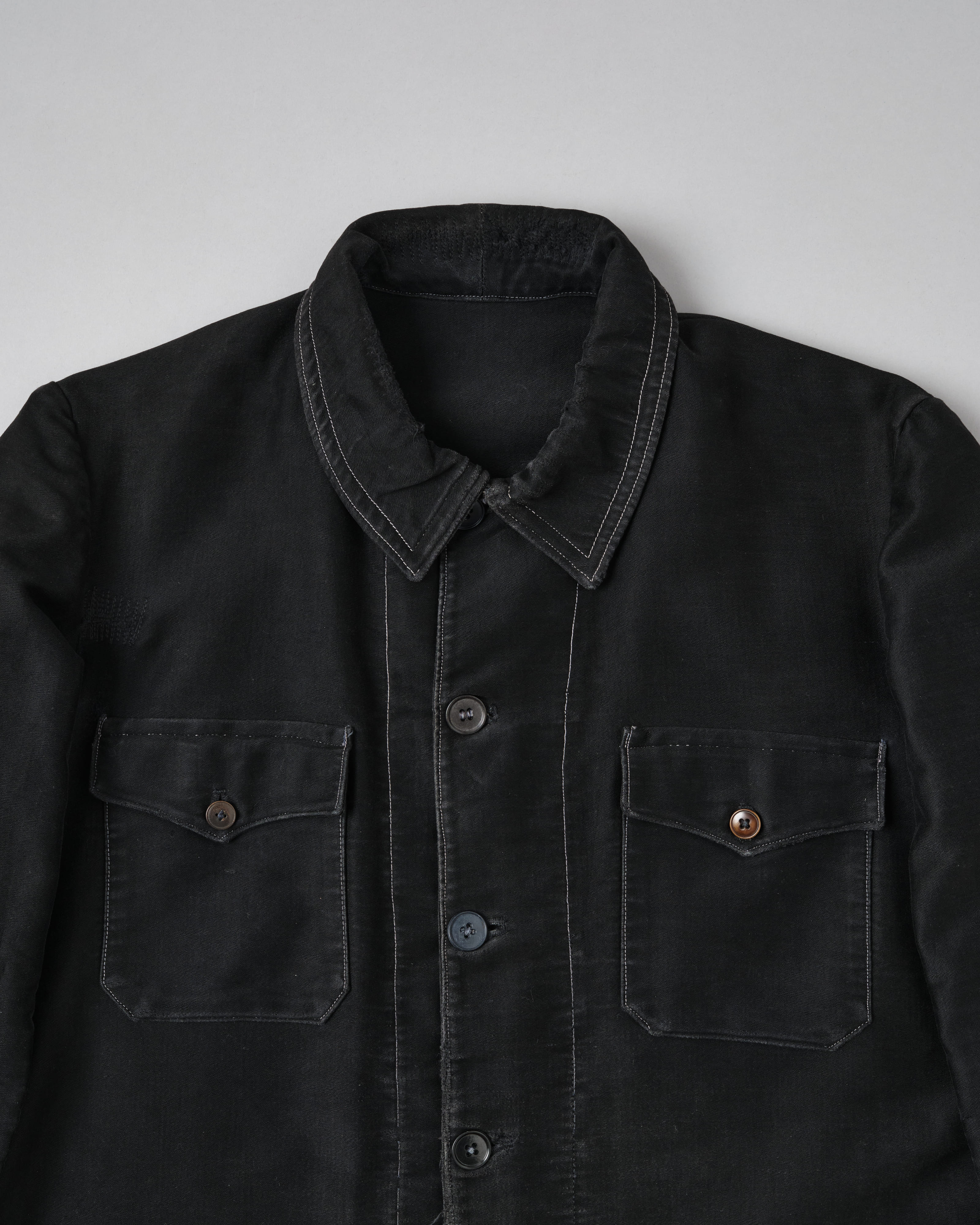 [~30's] French Vintage Black Moleskin Hunting Jacket "Homemade"