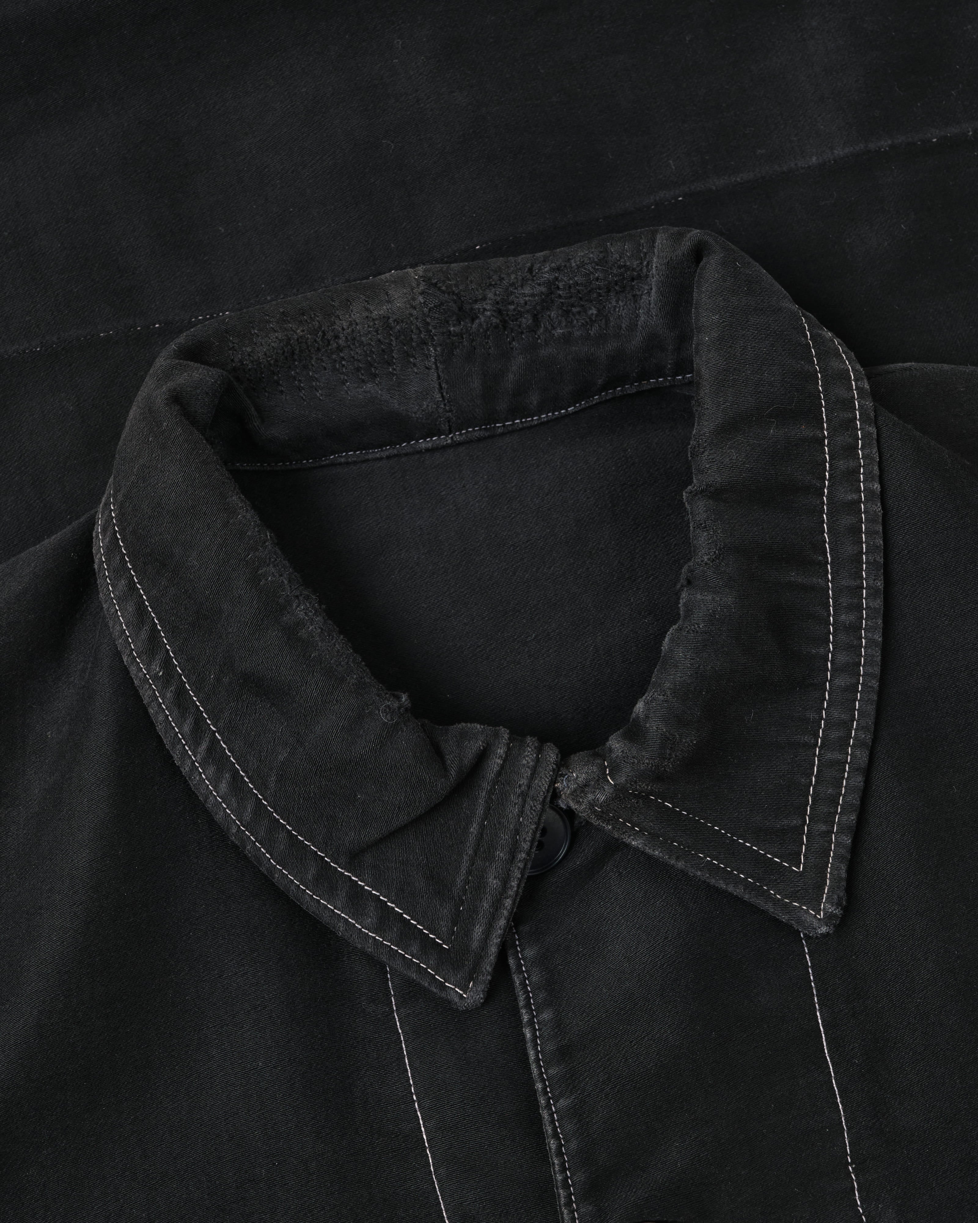 [~30's] French Vintage Black Moleskin Hunting Jacket "Homemade"