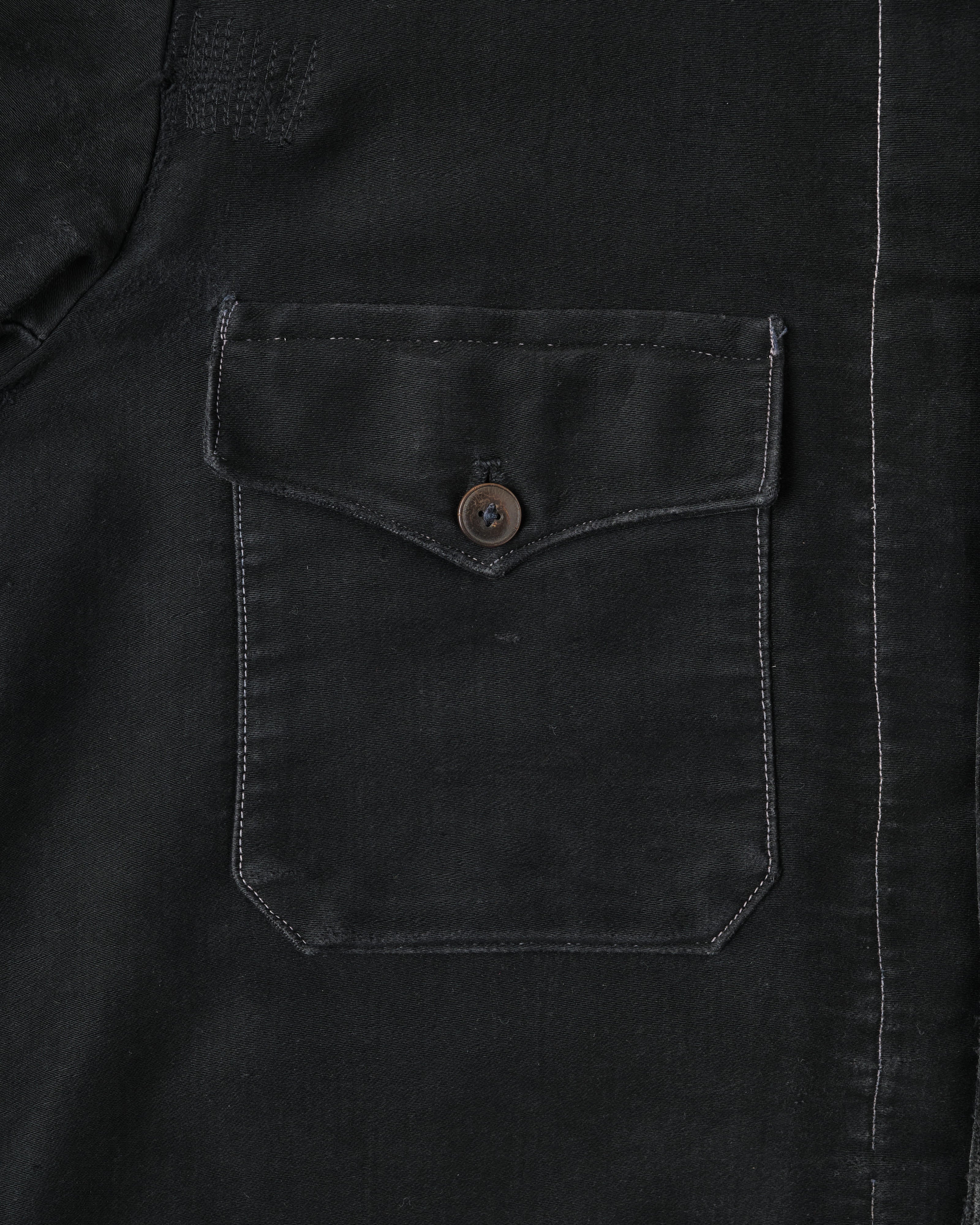 [~30's] French Vintage Black Moleskin Hunting Jacket "Homemade"