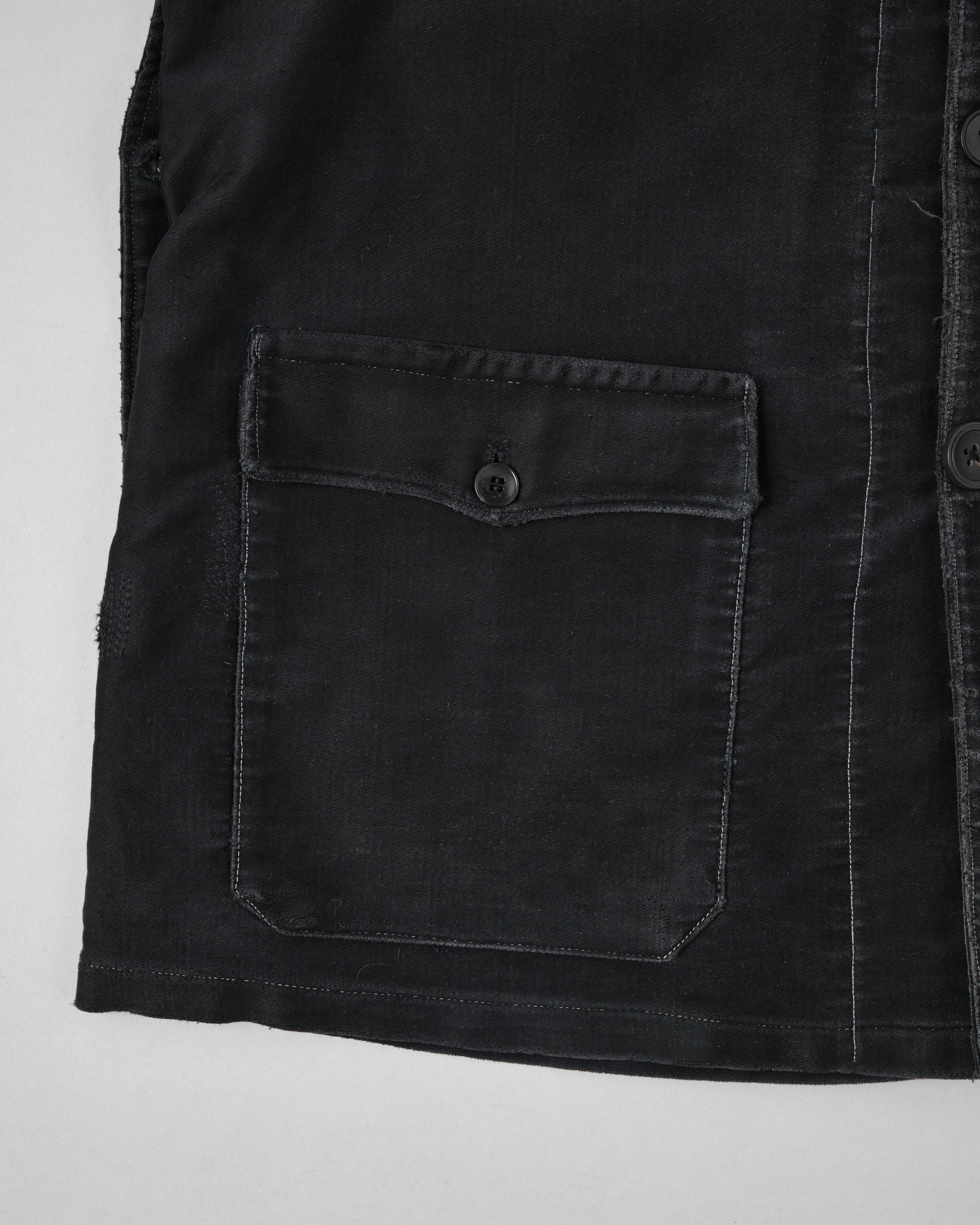 [~30's] French Vintage Black Moleskin Hunting Jacket "Homemade"