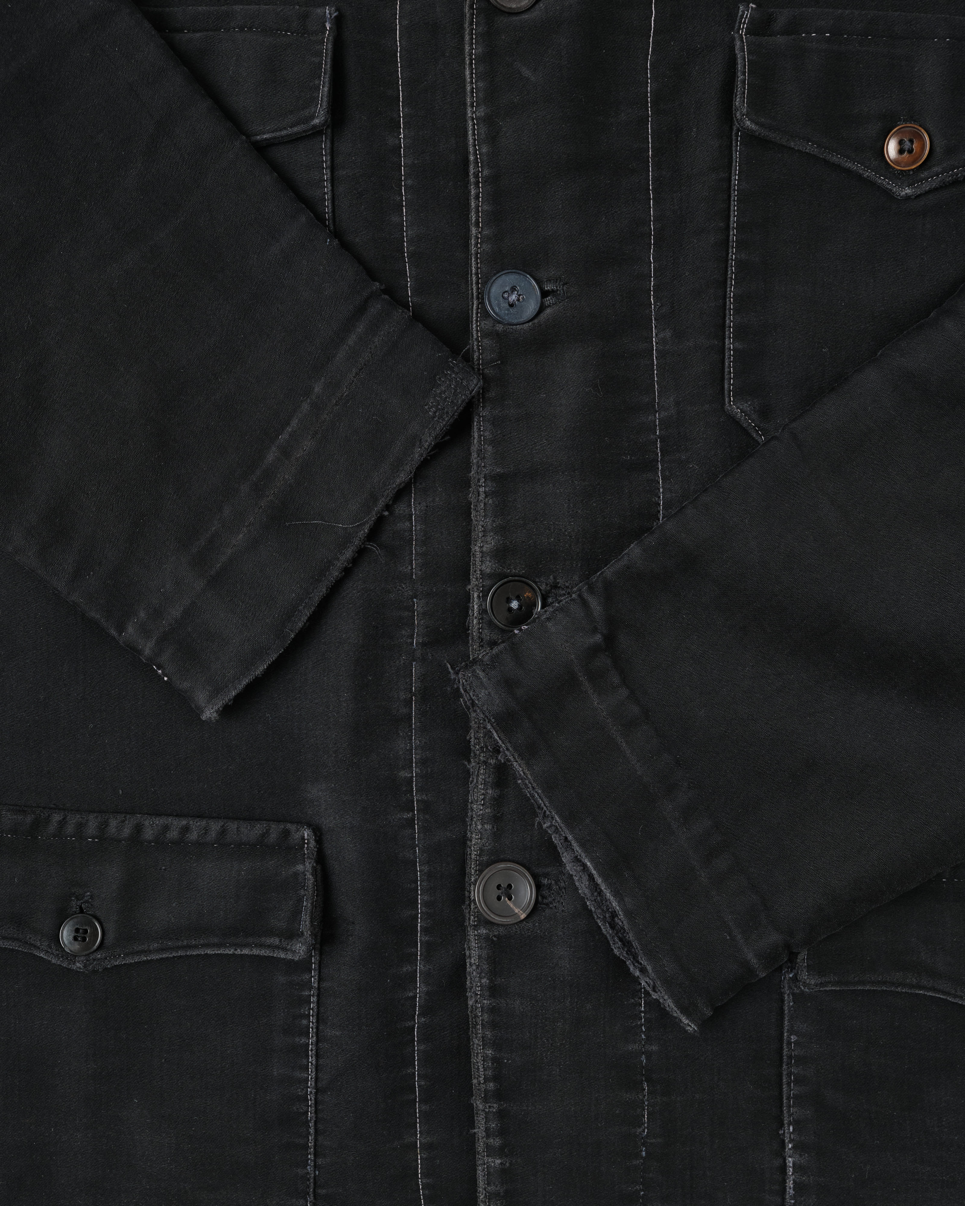 [~30's] French Vintage Black Moleskin Hunting Jacket "Homemade"