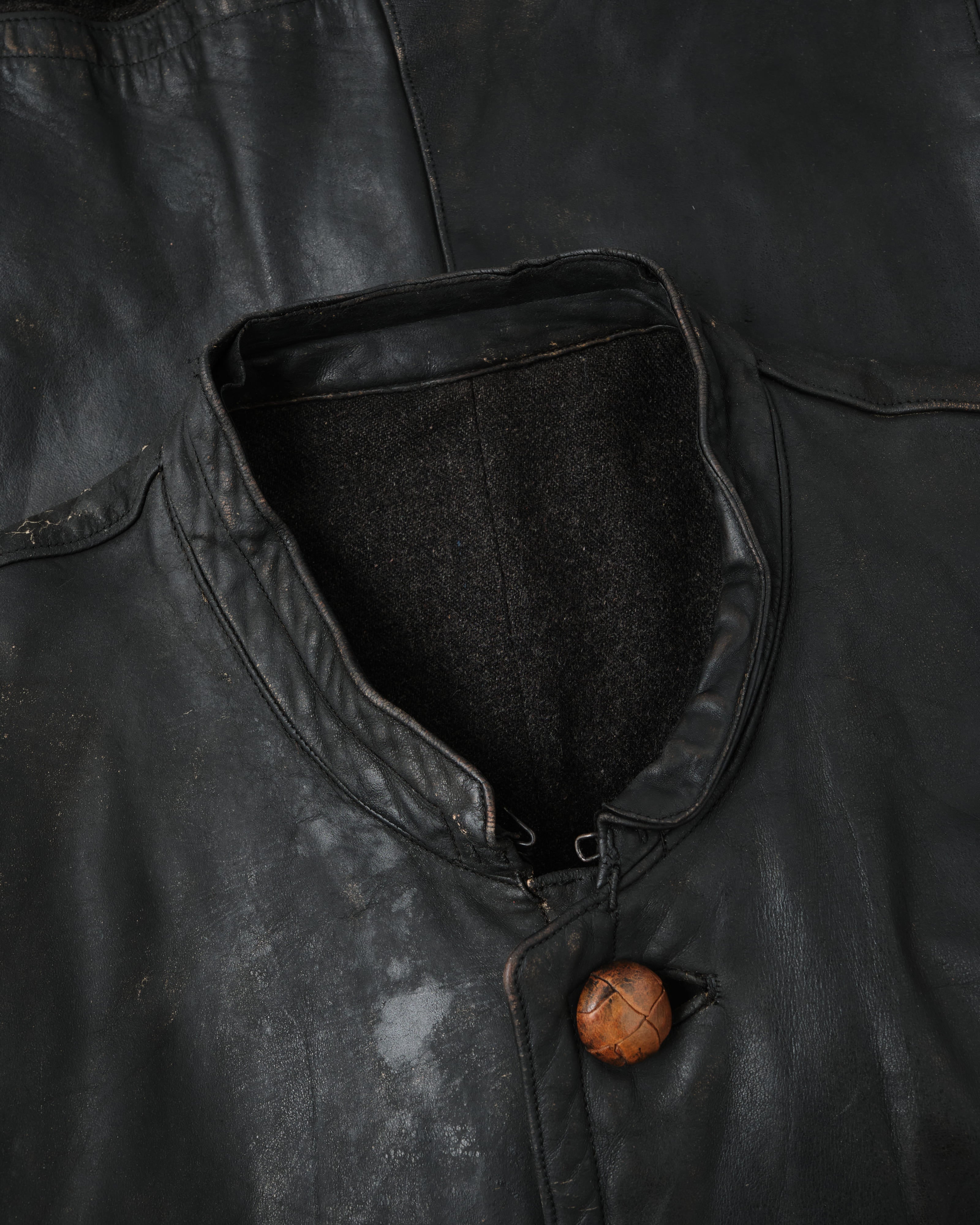 [~40's] WWII German Navy U-Boat Crew Black Leather Jacket "Kriegsmarine"