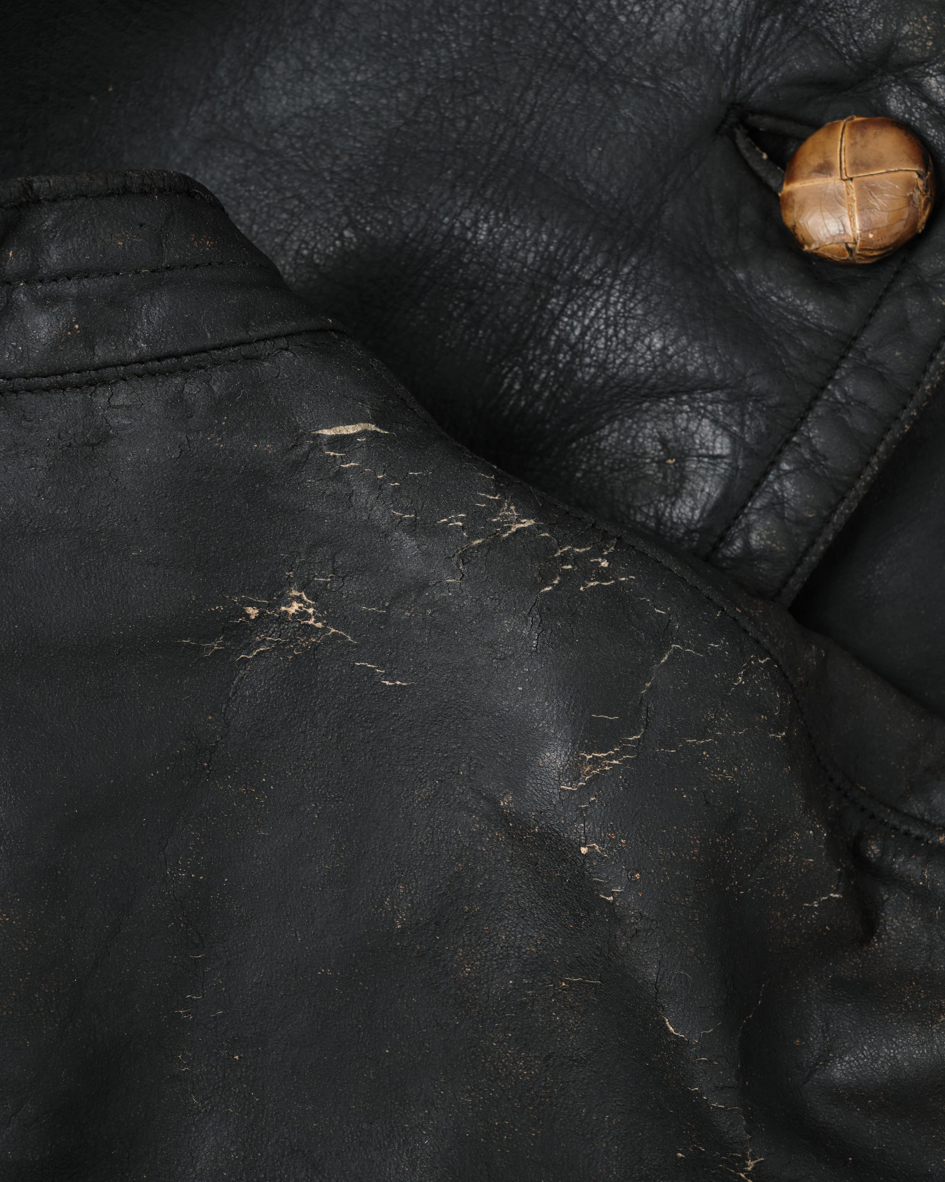 [~40's] WWII German Navy U-Boat Crew Black Leather Jacket "Kriegsmarine"