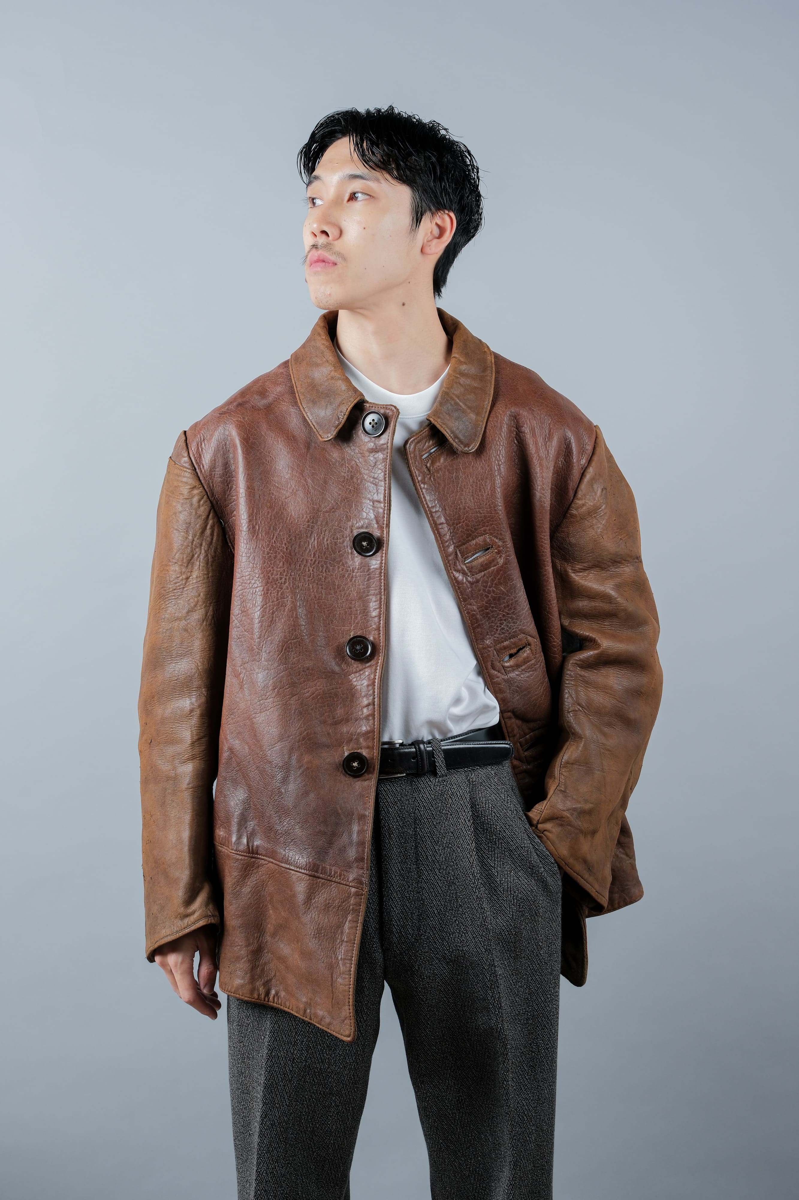 [~ 40 '] 영국 육군 Jerkin Leather Jacket "Modified"