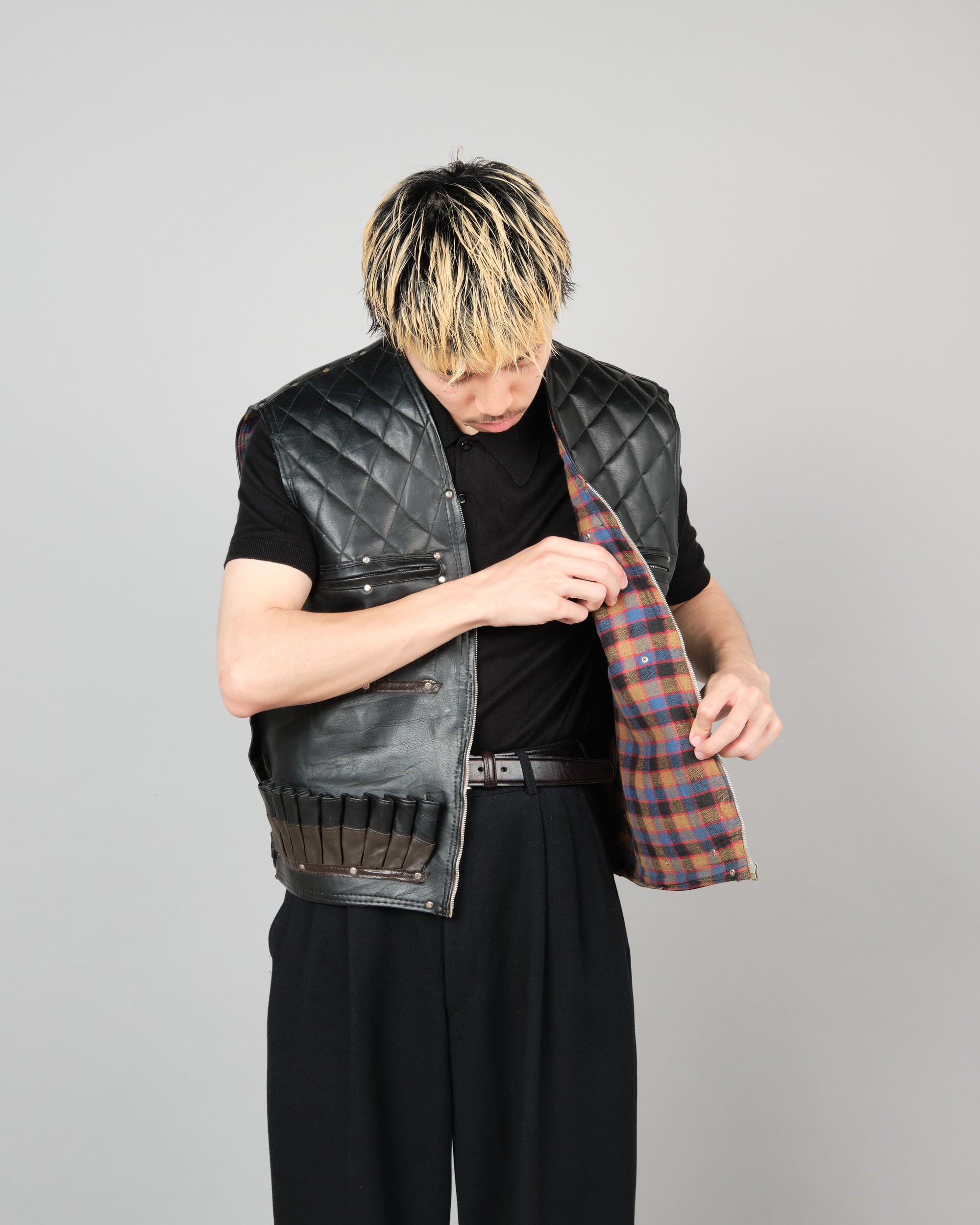 ［~60’s］Italian Vintage Black Leather Shooting Vest