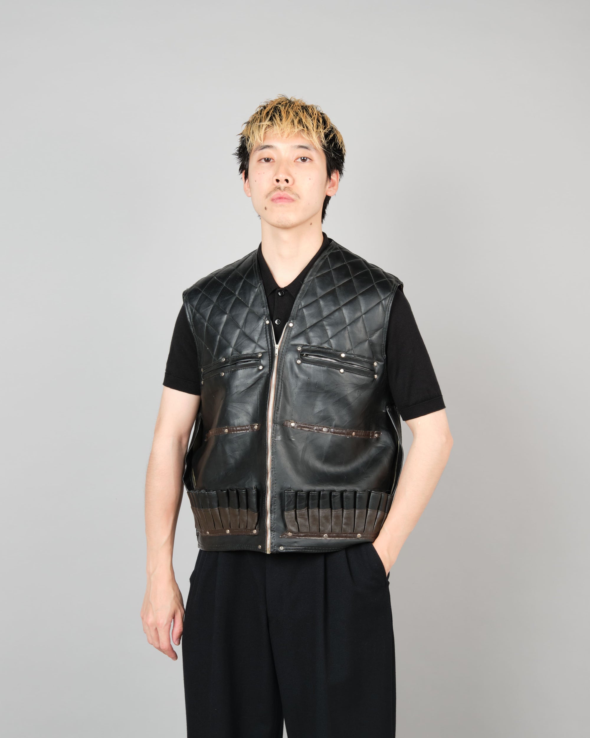 ［~60’s］Italian Vintage Black Leather Shooting Vest