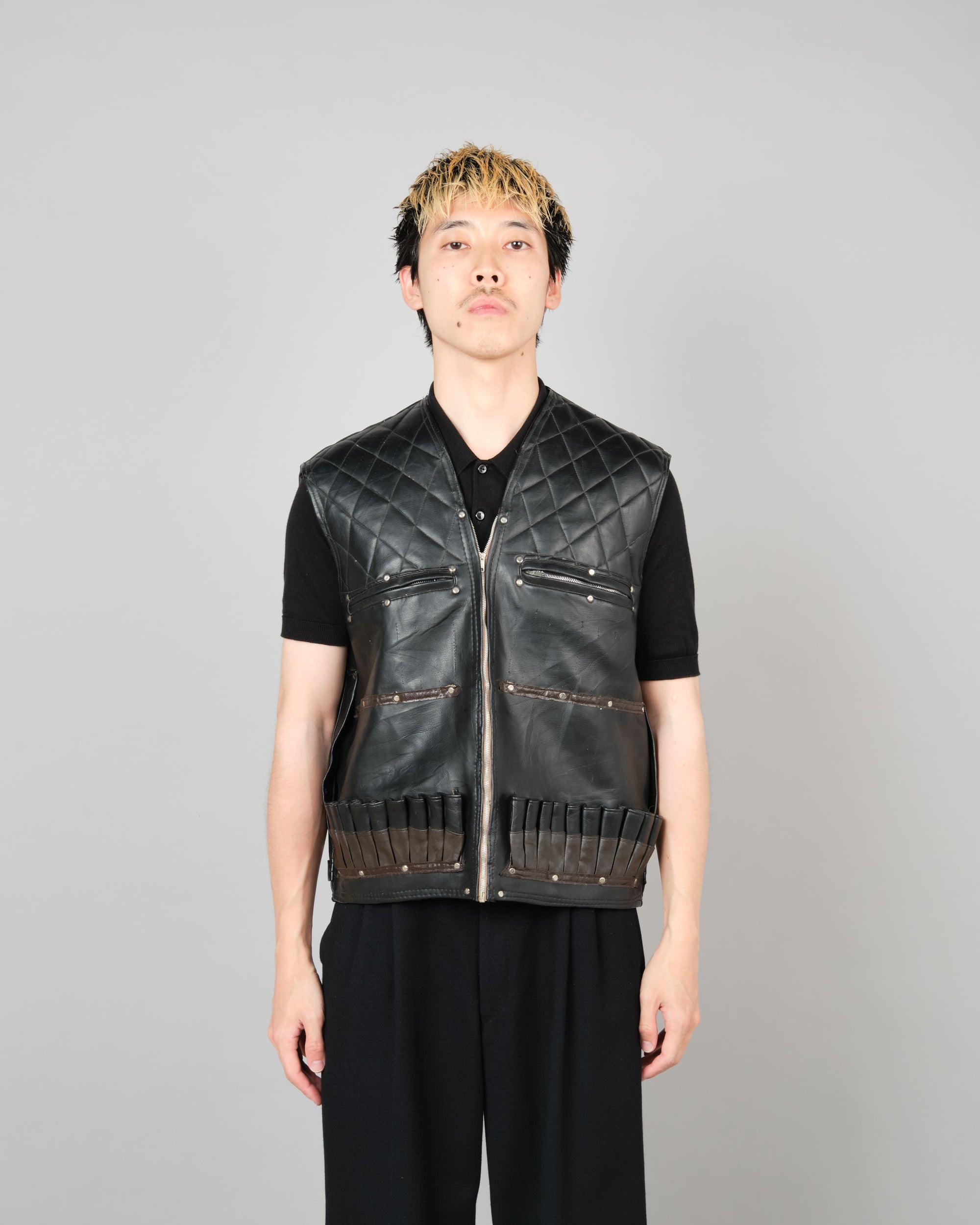 ［~60’s］Italian Vintage Black Leather Shooting Vest