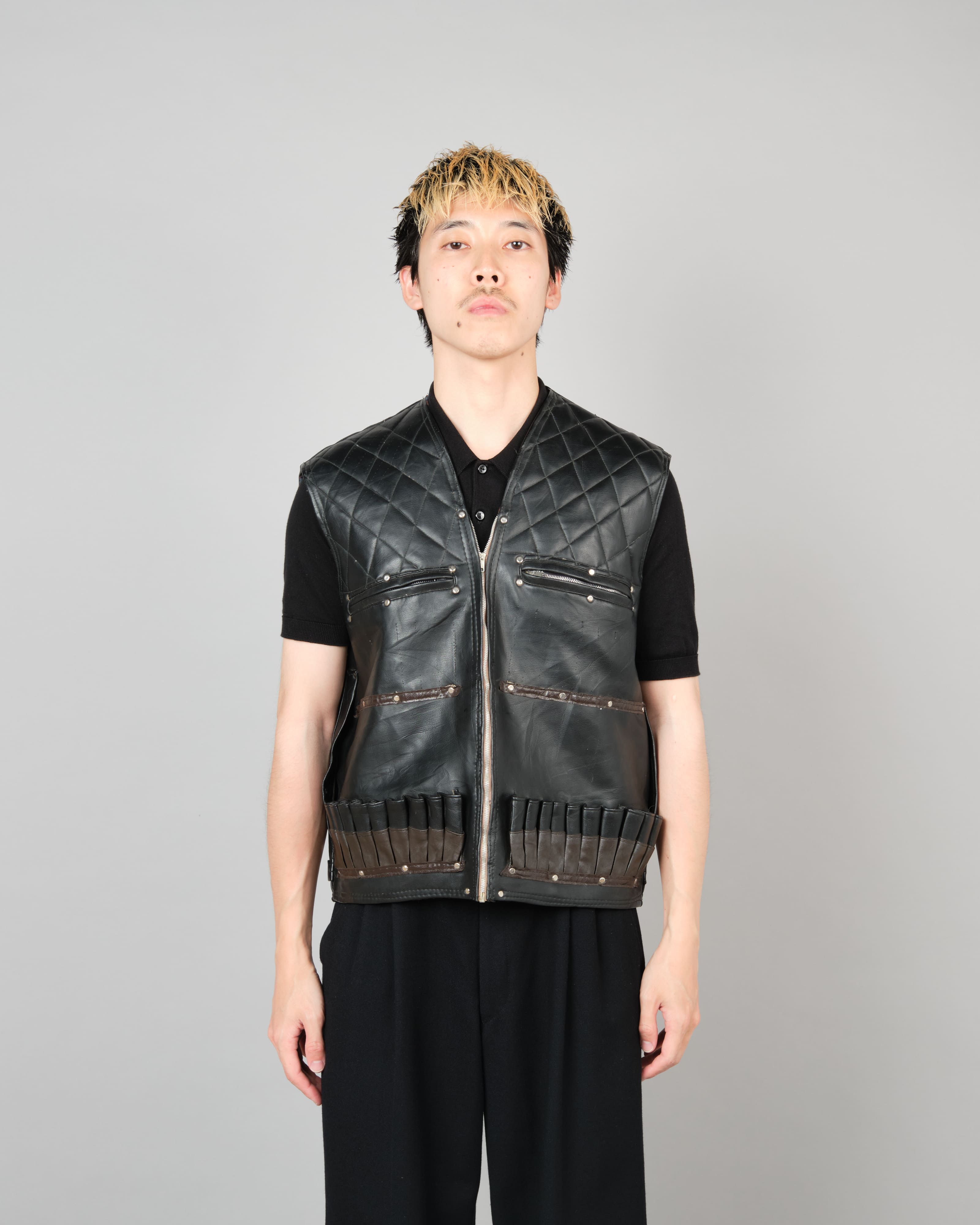 [~60's] Italian Vintage Black Leather Shooting Vest