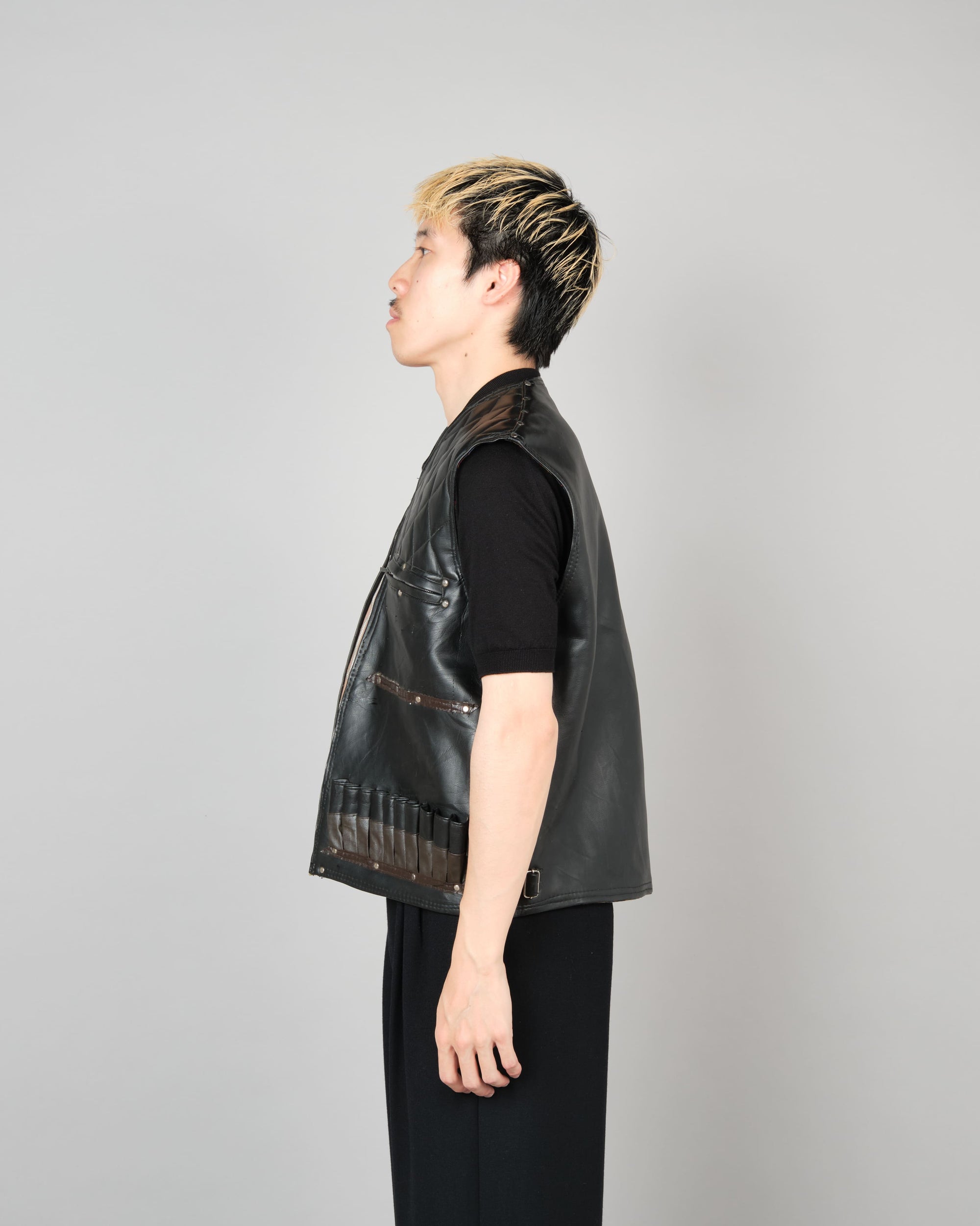 ［~60’s］Italian Vintage Black Leather Shooting Vest