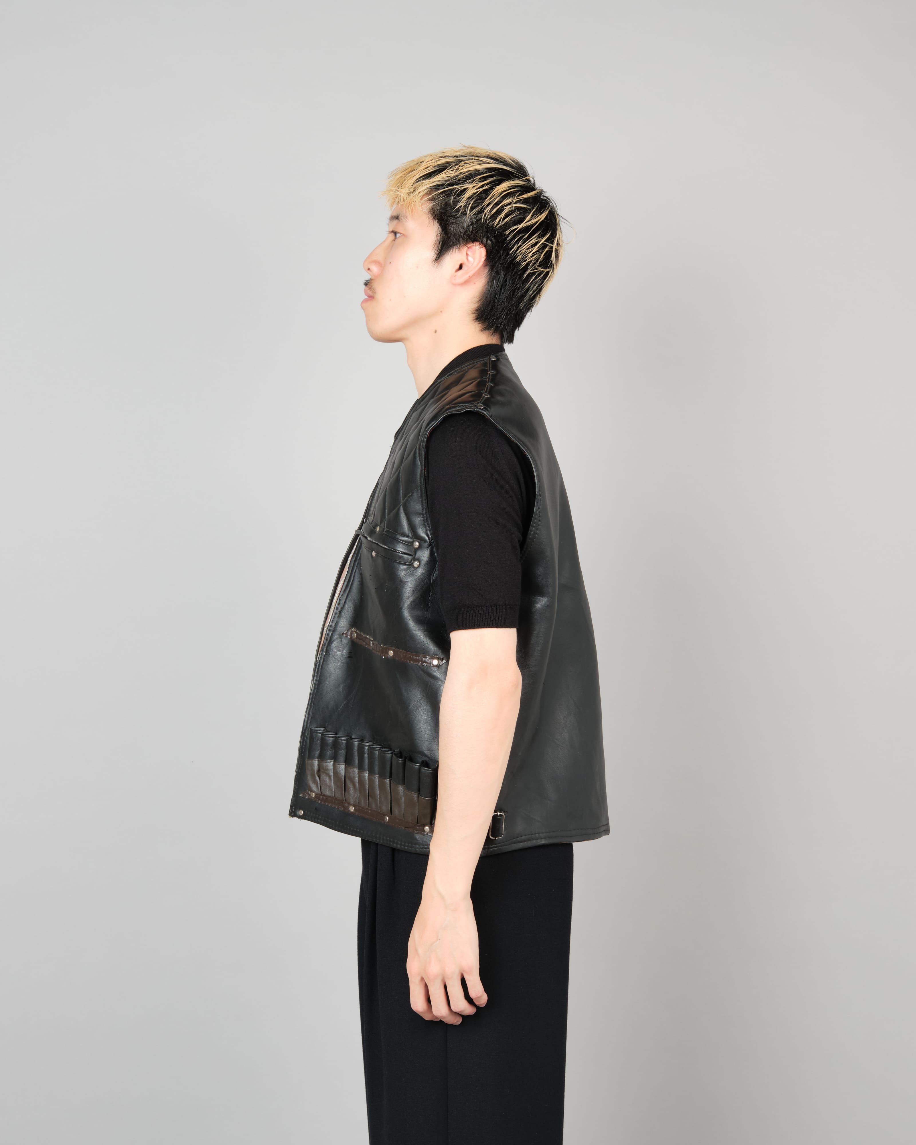 [~60's] Italian Vintage Black Leather Shooting Vest