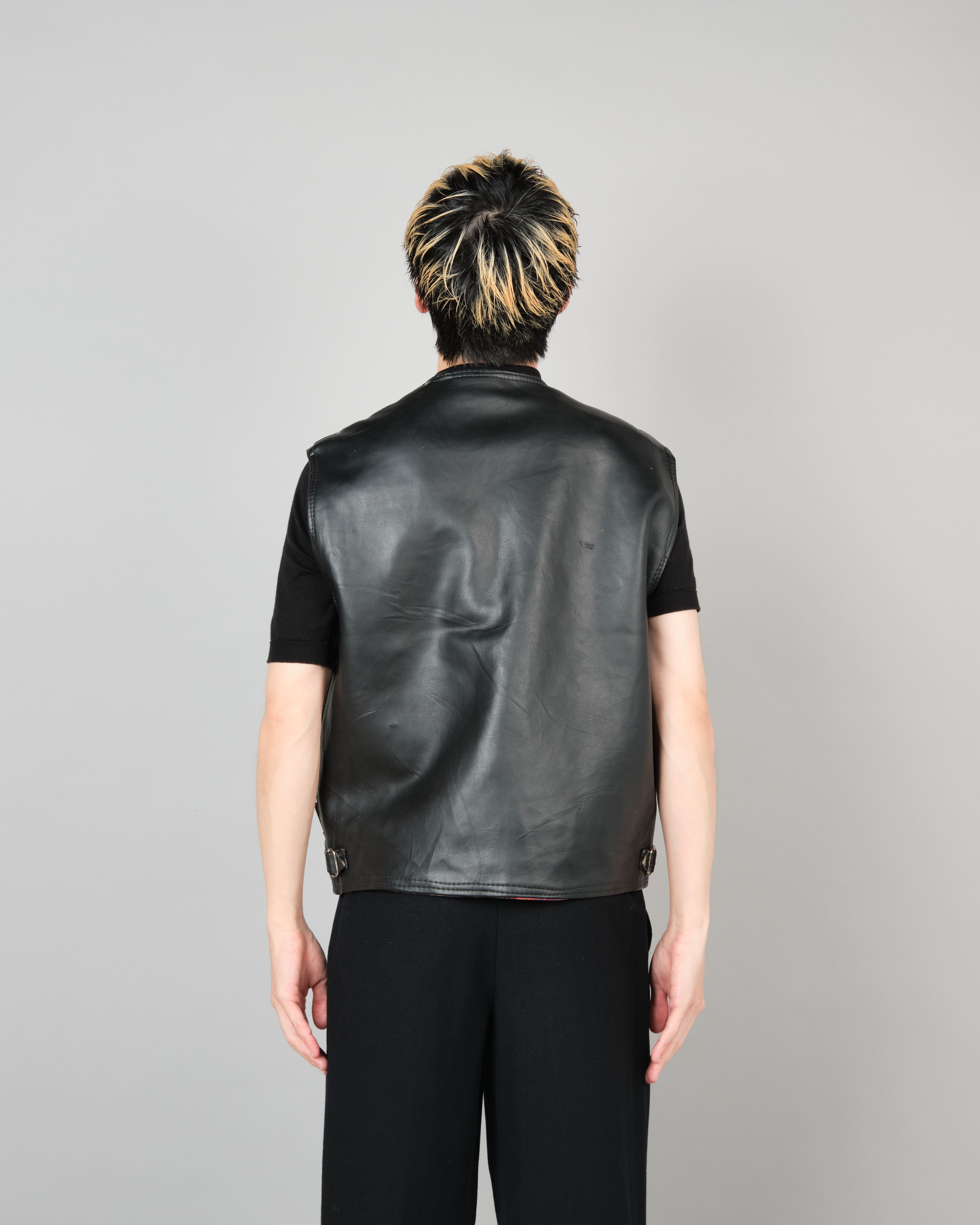 [~60's] Italian Vintage Black Leather Shooting Vest