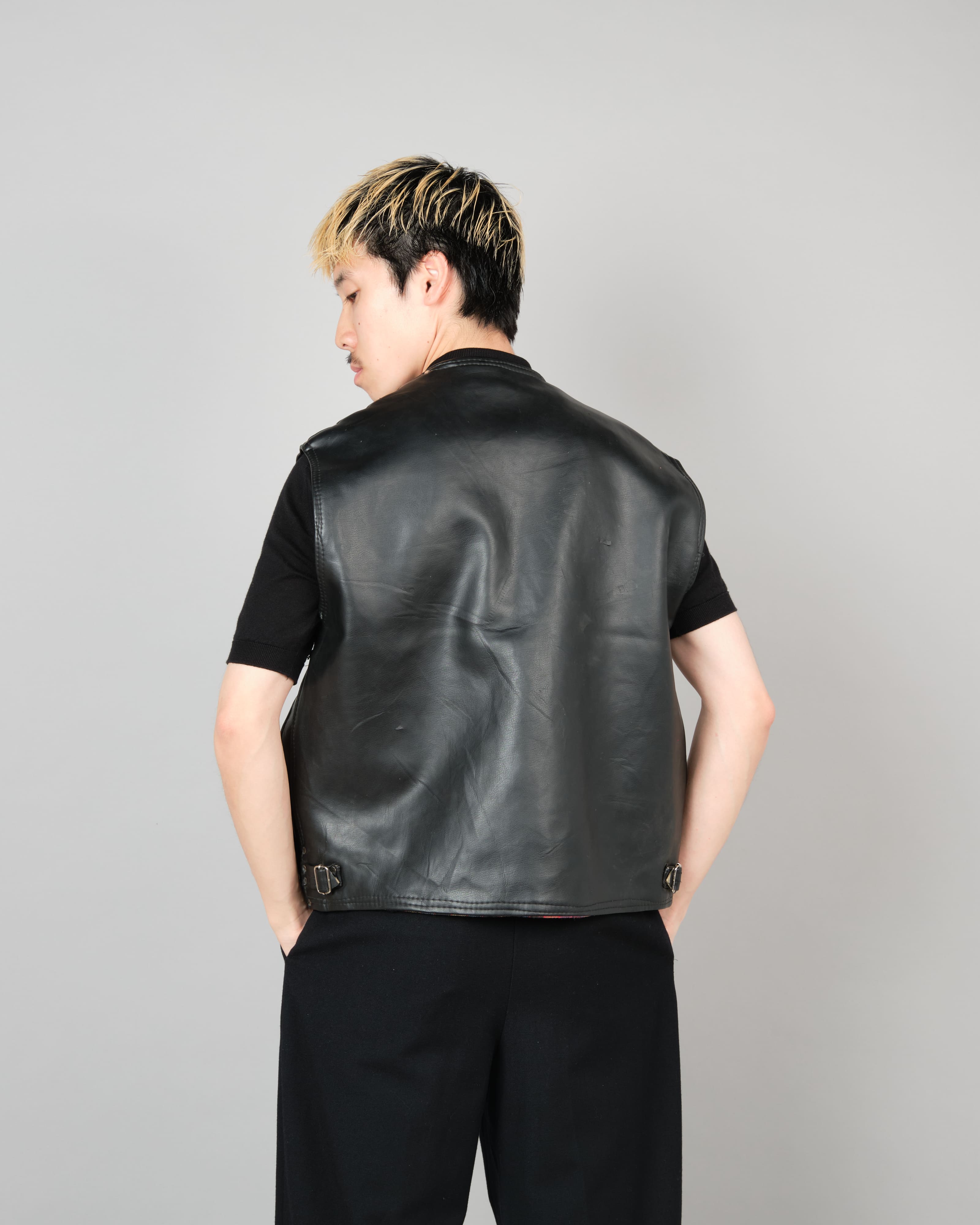 [~60's] Italian Vintage Black Leather Shooting Vest