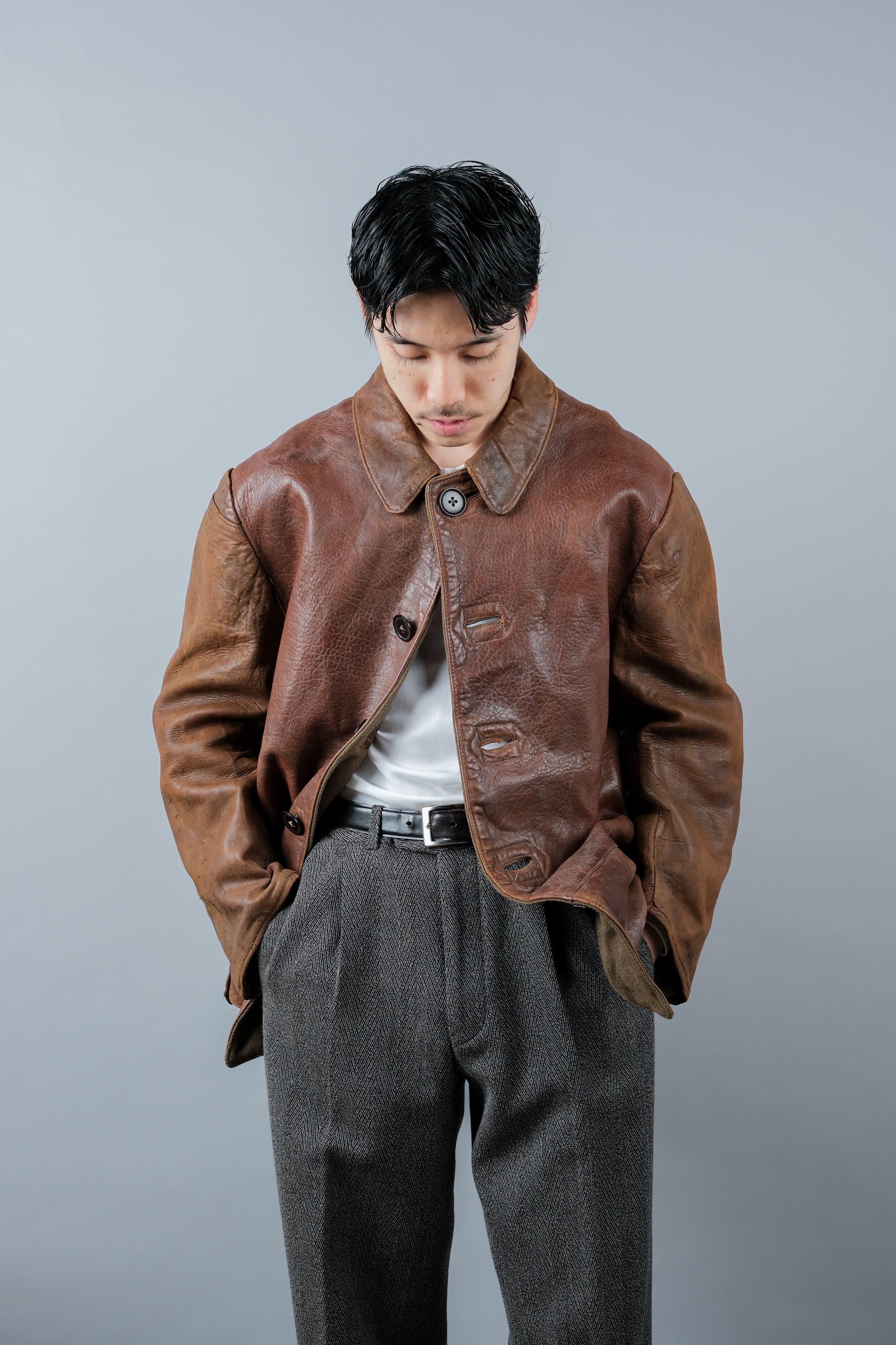 [~ 40 '] 영국 육군 Jerkin Leather Jacket "Modified"