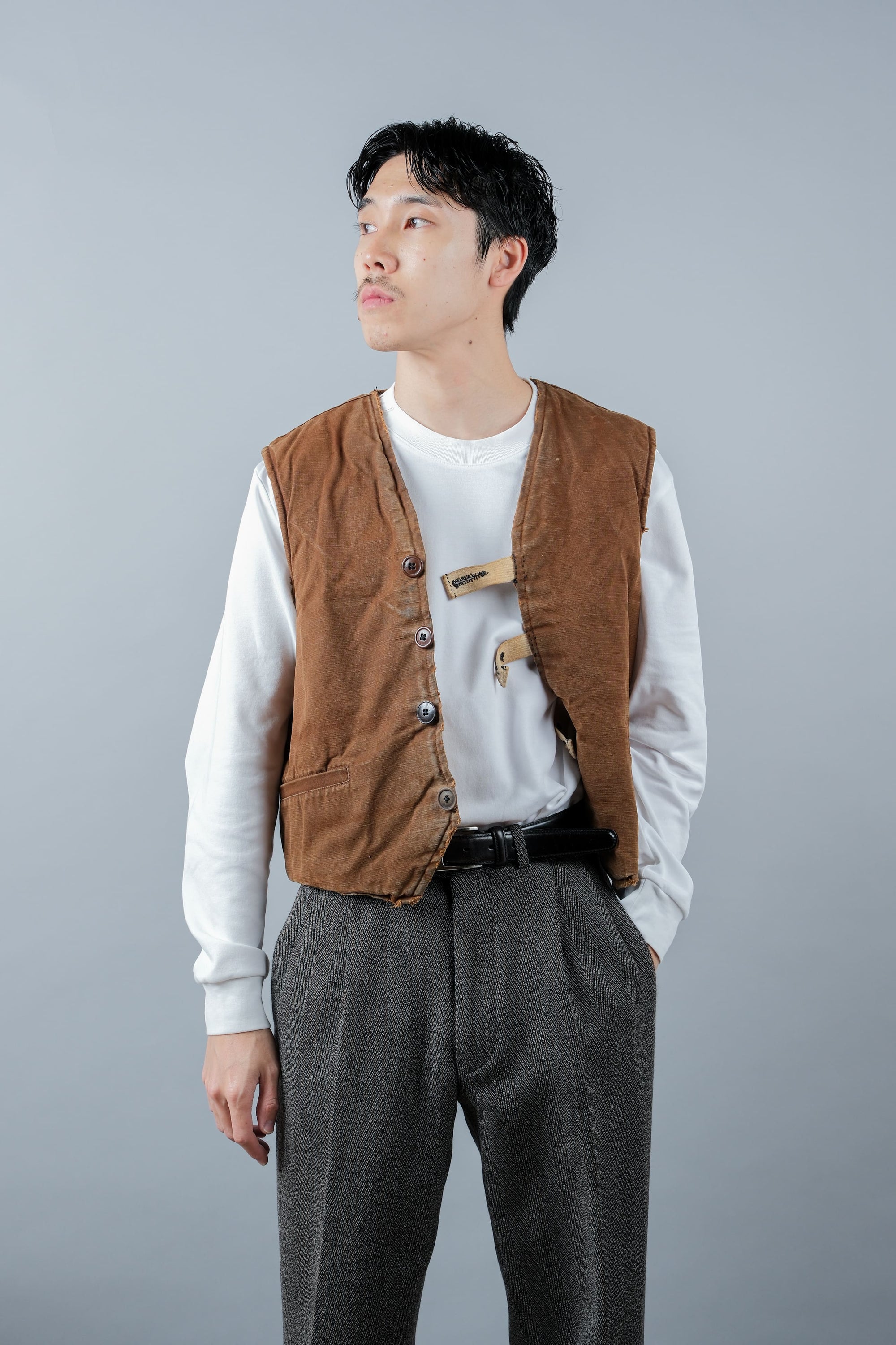 ［~40's］WWⅡ French Resistance Cotton Canvas Fur Lined Winter Vest
