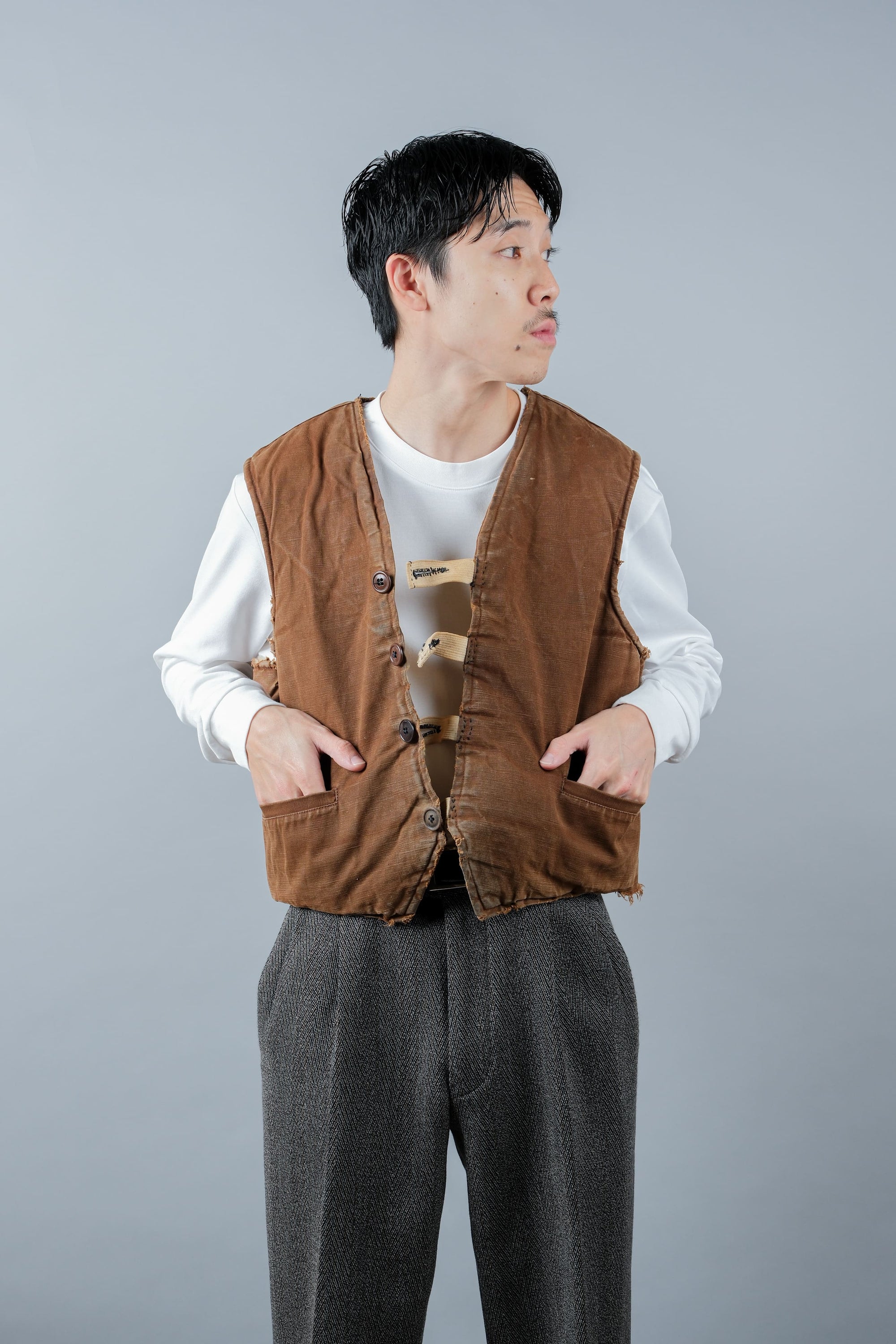 ［~40's］WWⅡ French Resistance Cotton Canvas Fur Lined Winter Vest